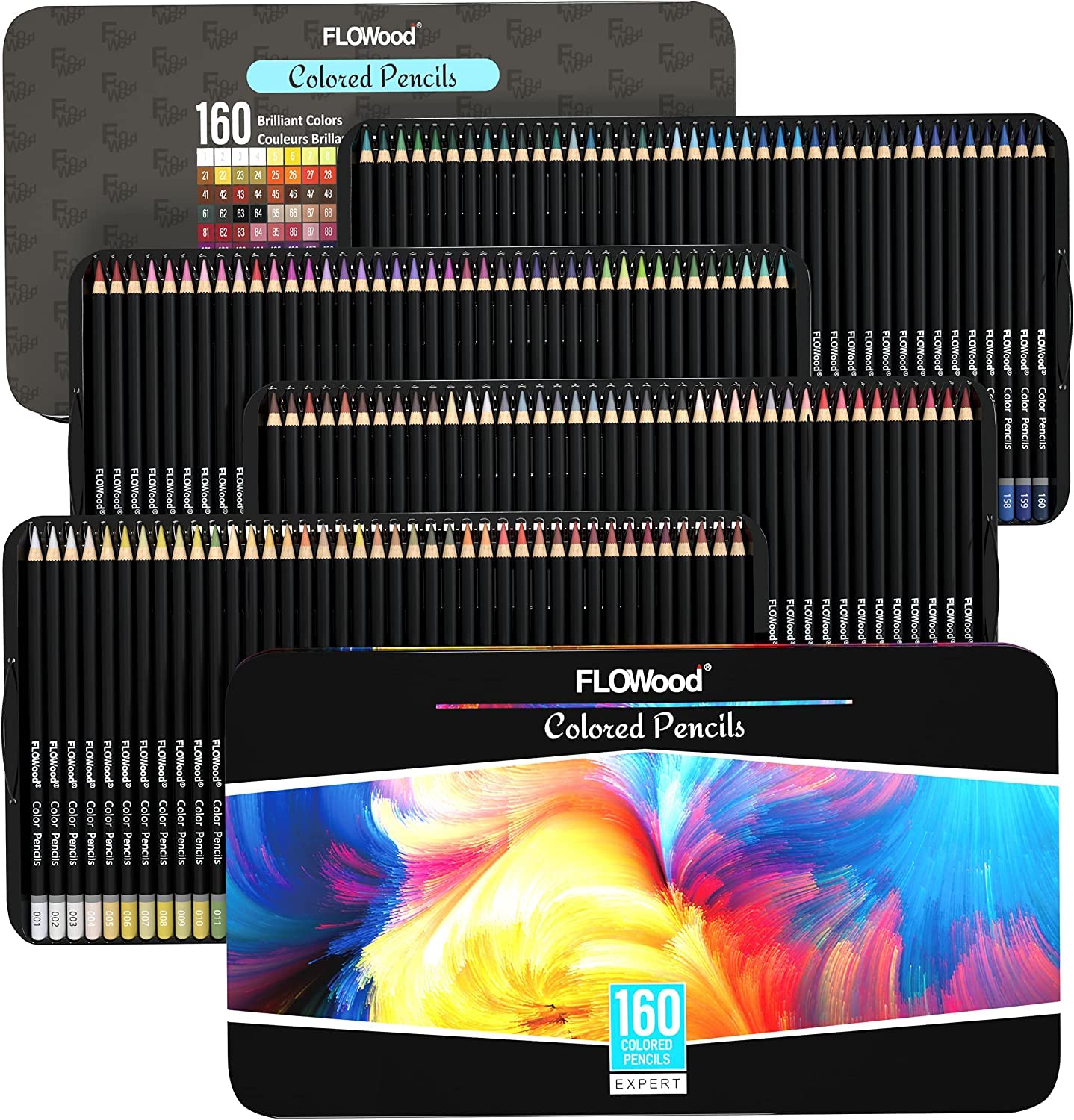 Lápices de Colores, Juego Profesional de 160 Colores en Una Caja de Lata, Núcleos a Base de Cera Suave Numerados, Para Dibujar, Sombrear y Colorear, Juego de Lápices Para Colorear Para Artistas