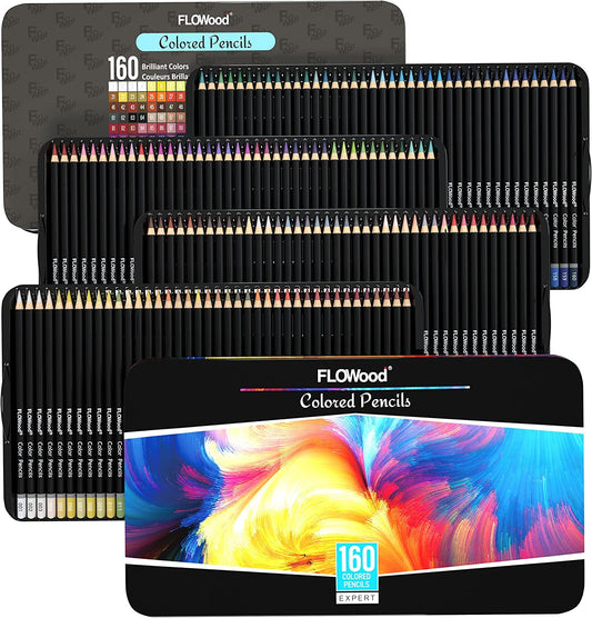 Lápices de Colores, Juego Profesional de 160 Colores en Una Caja de Lata, Núcleos a Base de Cera Suave Numerados, Para Dibujar, Sombrear y Colorear, Juego de Lápices Para Colorear Para Artistas