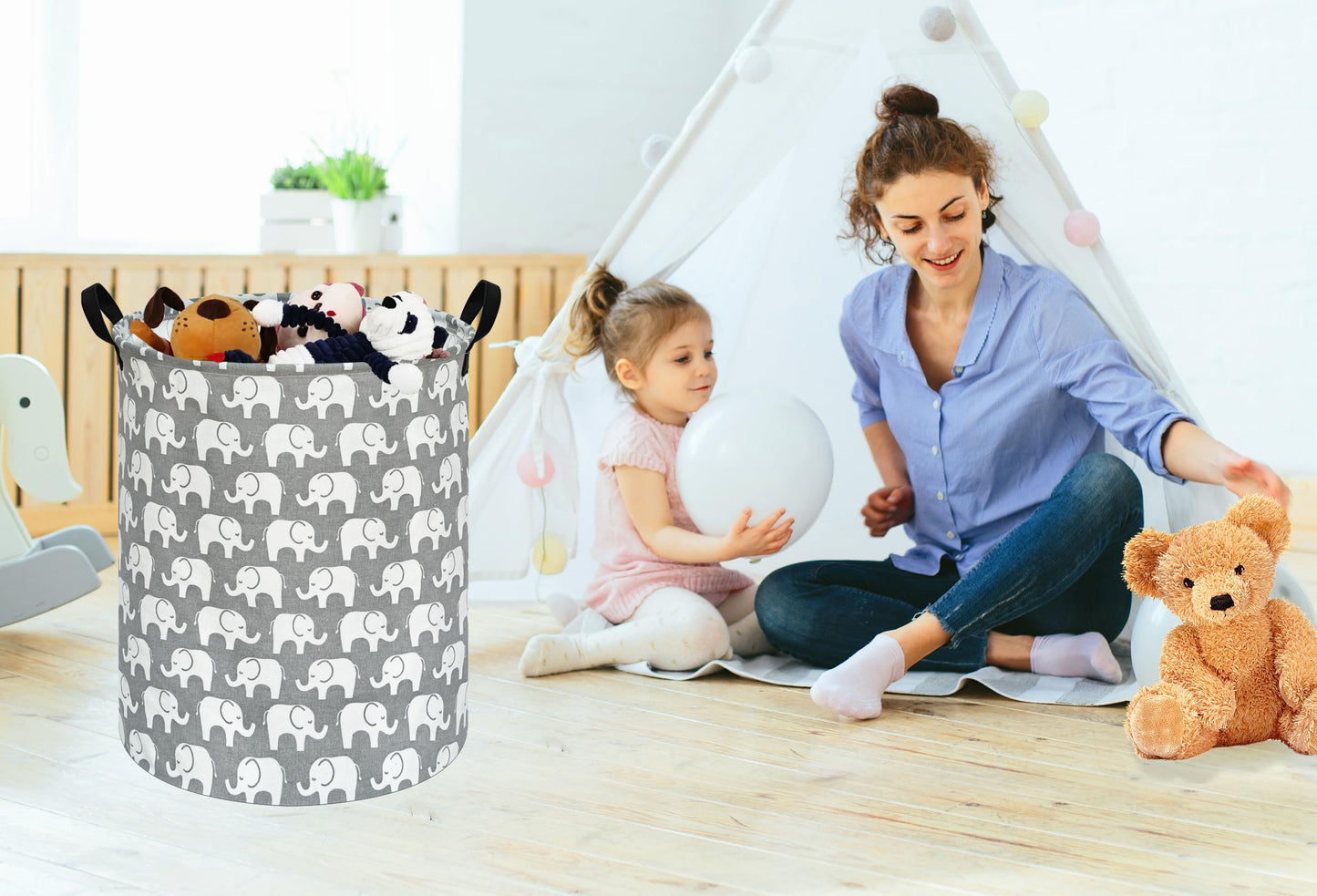 KUNRO - Cesta de almacenamiento redonda de gran tamaño, con revestimiento impermeable, organizadora, para guardería, ropa y juguetes