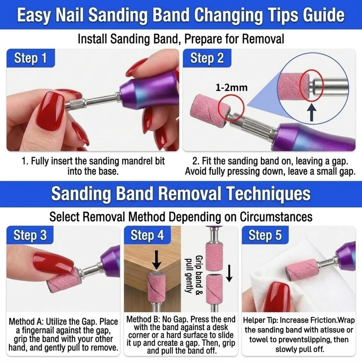 Suministros para Uñas GKINIKG Marrones Bandas de Lijado Grano Fino para Manicura y Pedicura
