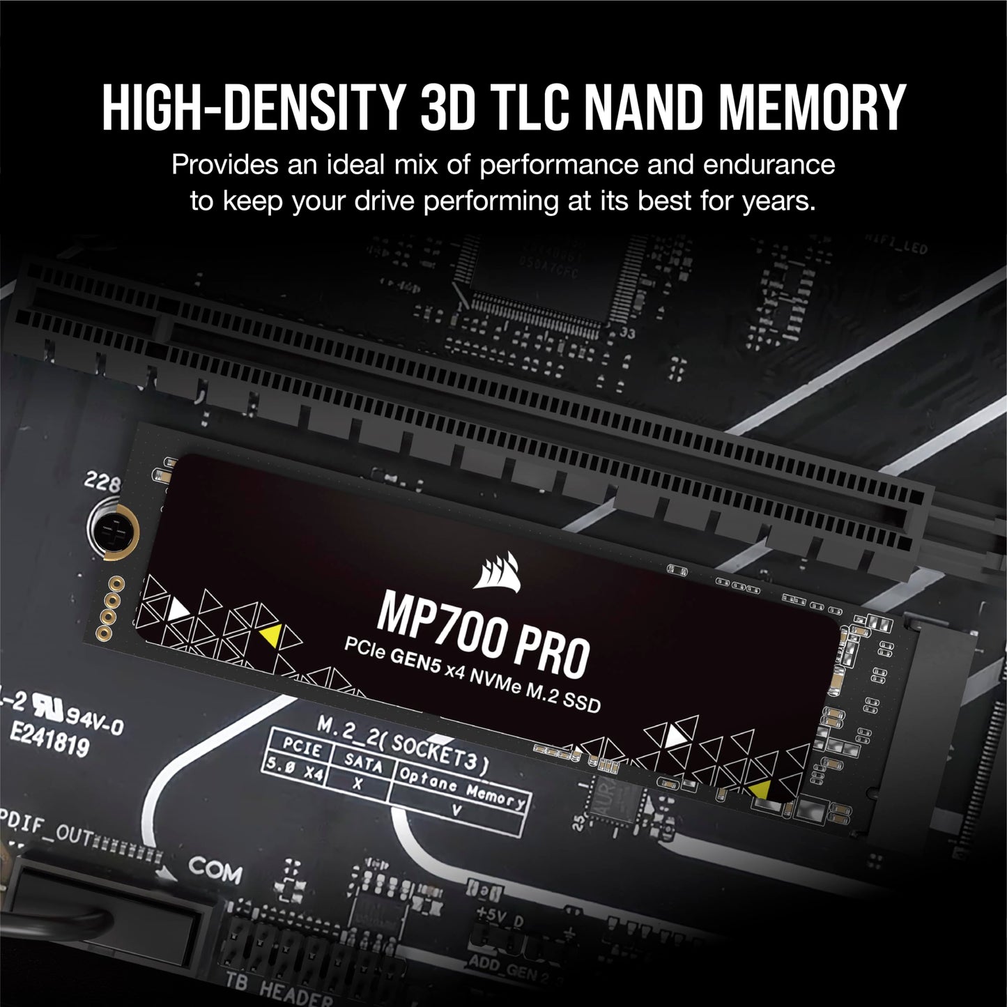 Corsair MP700 Pro 1TB M.2 PCIe Gen5 x4 NVMe 2.0 SSD - M.2 2280 - hasta 11.700MB/s Lectura secuencial - TLC NAND de Alta Densidad - Negro