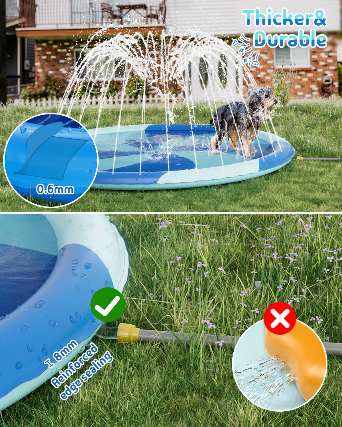 Tapete de Agua Sebor Azul para Niños Pequeños con Aspersor de 67 Pulgadas para Verano