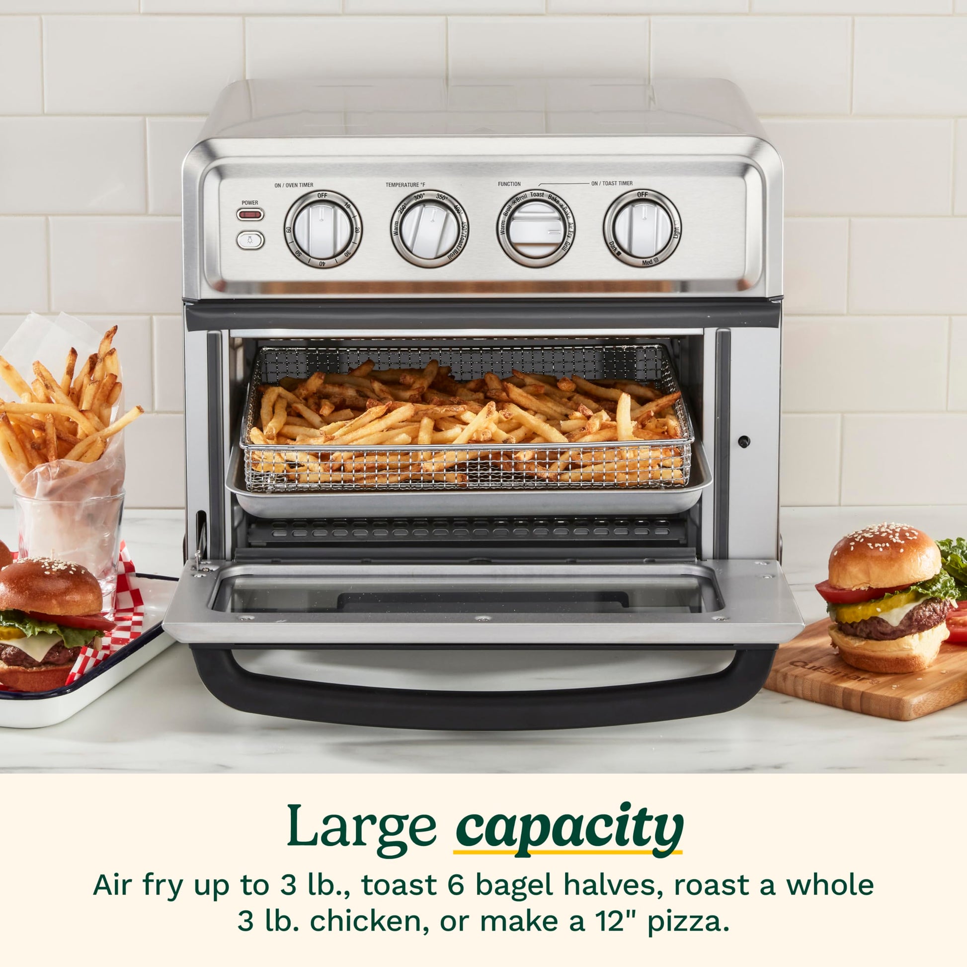 Cuisinart Freidora de aire + horno tostador de convección, horno 8-1 con horno, parrilla, asador y opciones calientes, blanco, TOA-70W