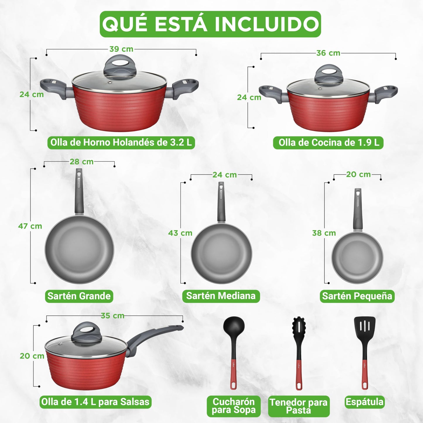NUTRICHEF Bateria de Cocina Antiadherente de 12 Piezas Juego de Sartenes y Ollas Rojo. Duradero, Diseño Elegante Resistente al Calor. Libre de PFOA