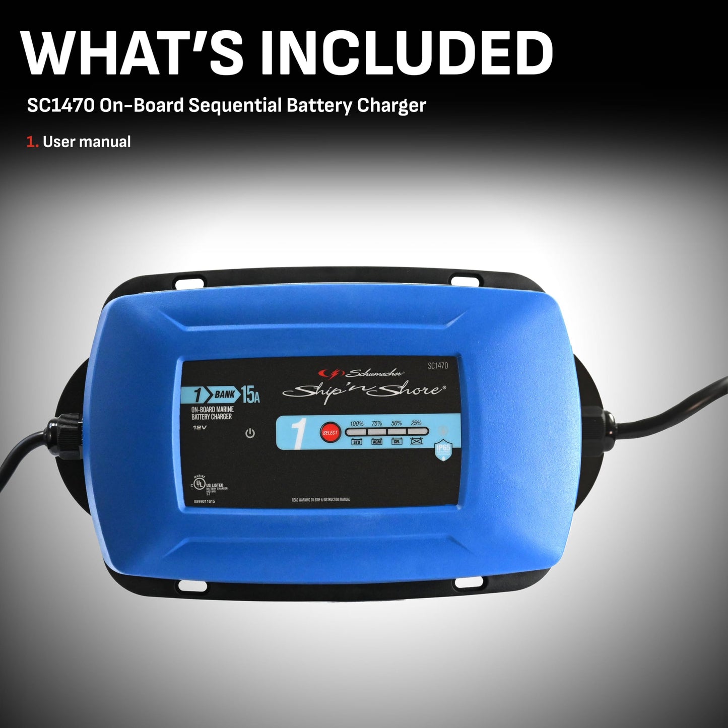 Schumacher Ship 'n Shore SC1470 15A 12V Cargador de batería Marino a Bordo – para baterías estándar, AGM, Gel y Ciclo Profundo, Totalmente automático, Resistente al Agua