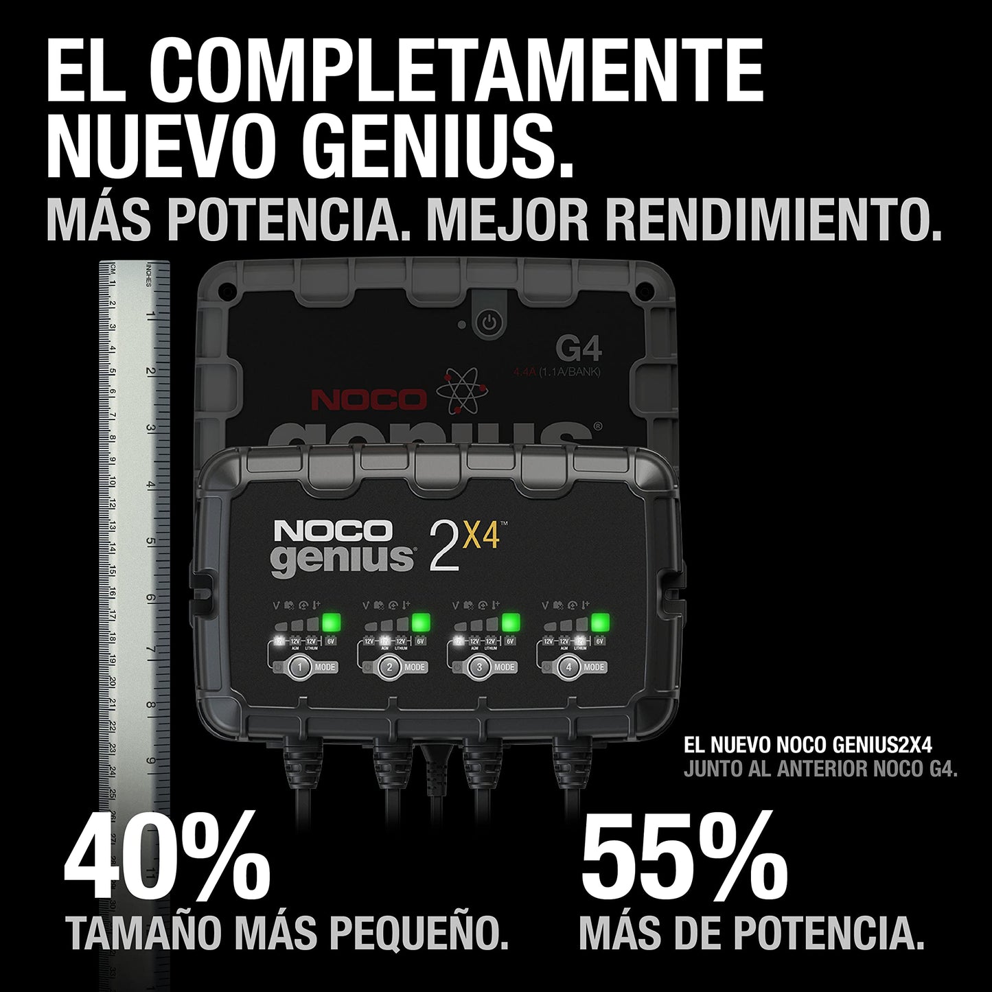 NOCO GENIUS2X4: Cargador Inteligente 6V/12V 8A de 4 Bancos (2A por Banco) – Mantenedor automático, Cargador Lento y desulfatador con protección contra sobrecarga – para baterías de Plomo y Litio