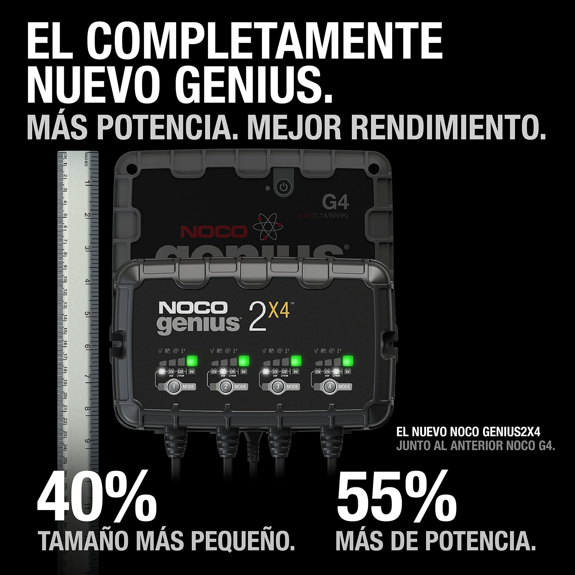 NOCO GENIUS2X4: Cargador Inteligente 6V/12V 8A de 4 Bancos (2A por Banco) – Mantenedor automático, Cargador Lento y desulfatador con protección contra sobrecarga – para baterías de Plomo y Litio