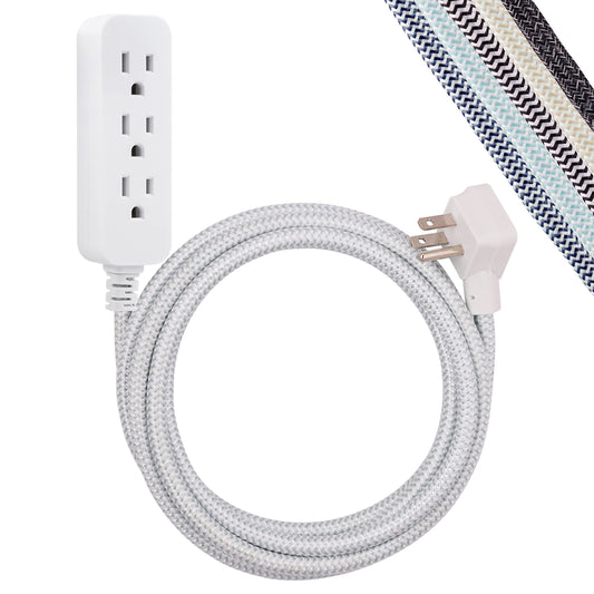 Cordinate Designer 37914 Cable de extensión de 3 Salidas con protección contra sobretensiones, Gris, Cable de Tela Decorativa Trenzada, 10 pies