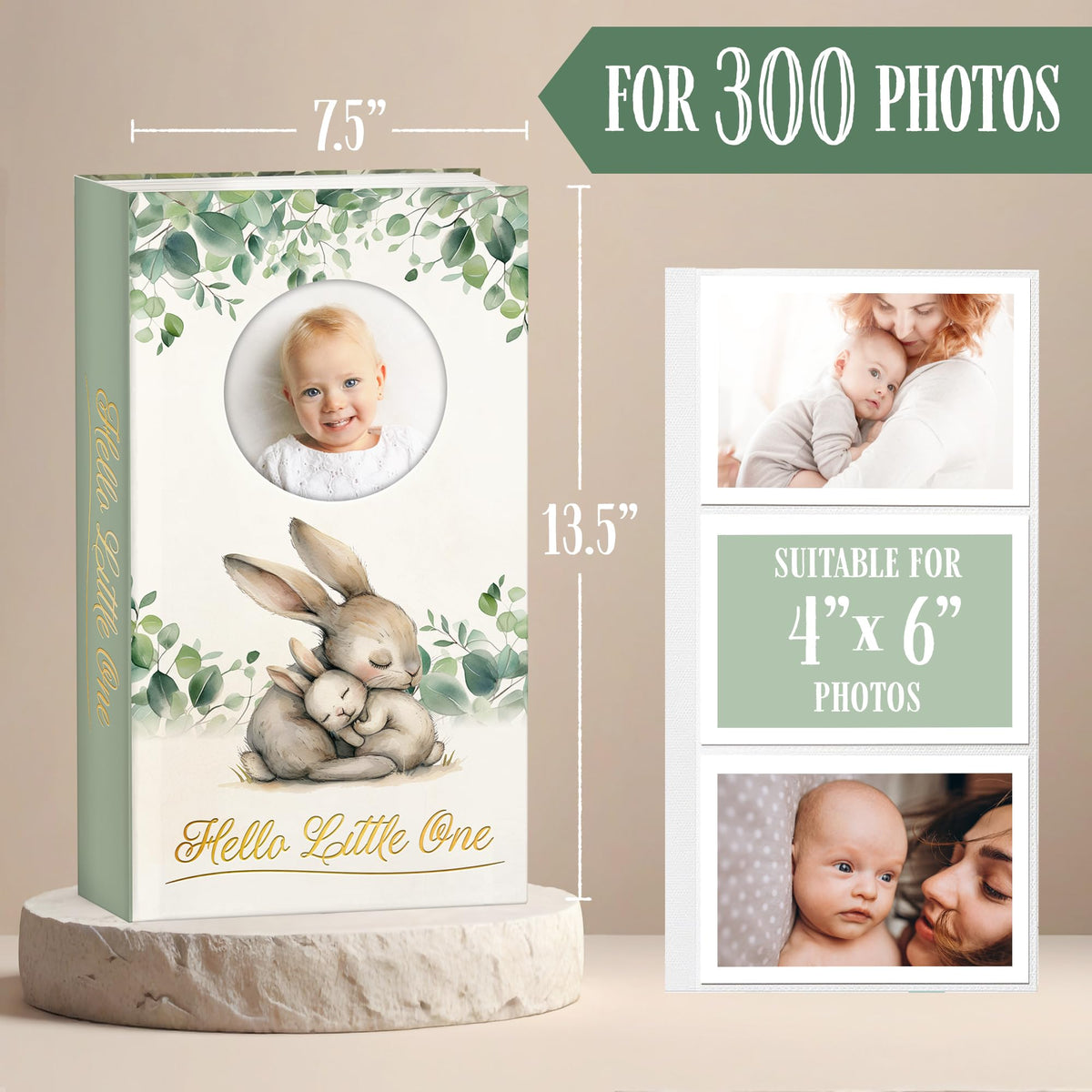 Álbum de Fotos para Bebé con 300 Bolsillos y Tapa Dura en Papel Mate con Ventana Frontal