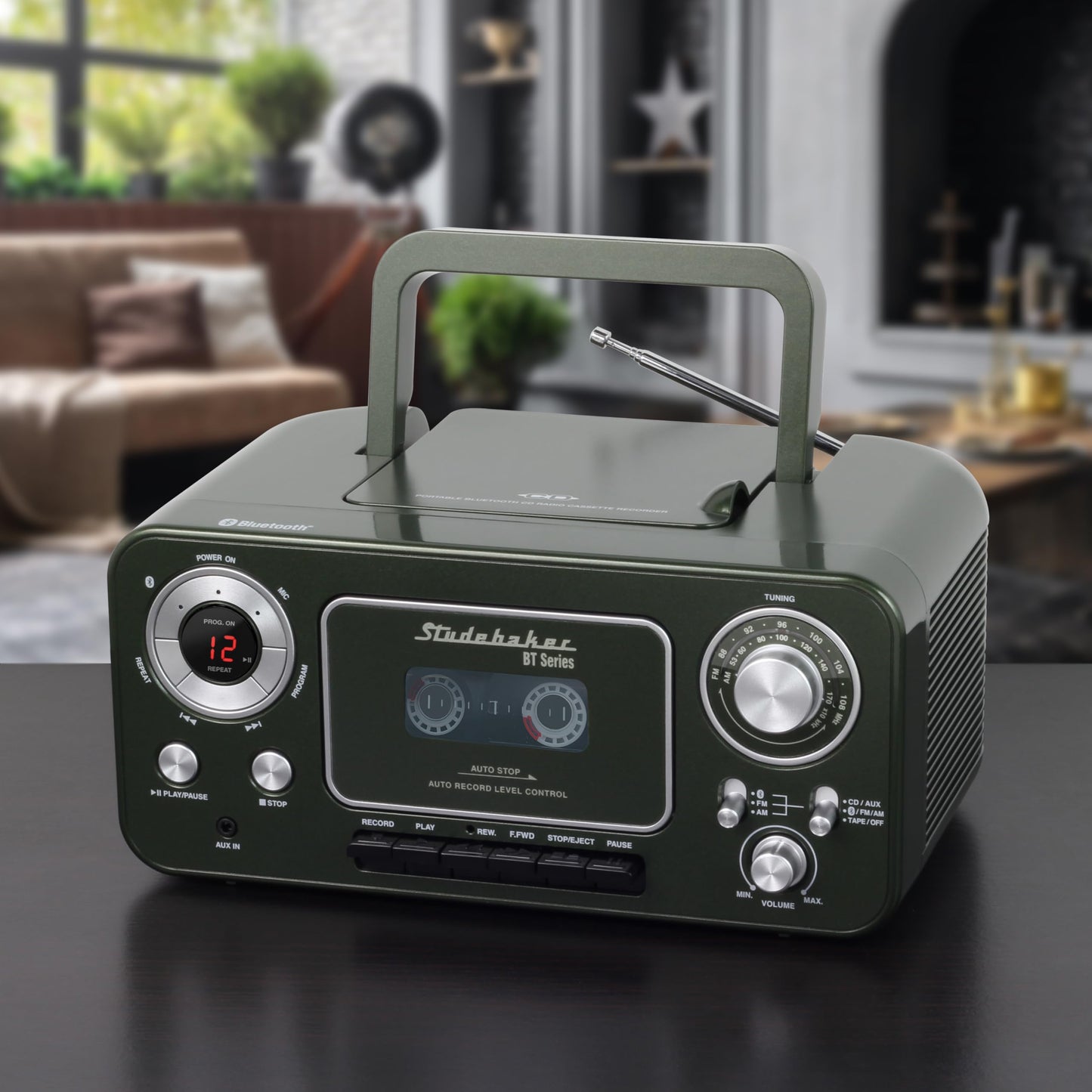 Reproductor de CD estéreo portátil Studebaker verde Chipre con Bluetooth y radio AM/FM