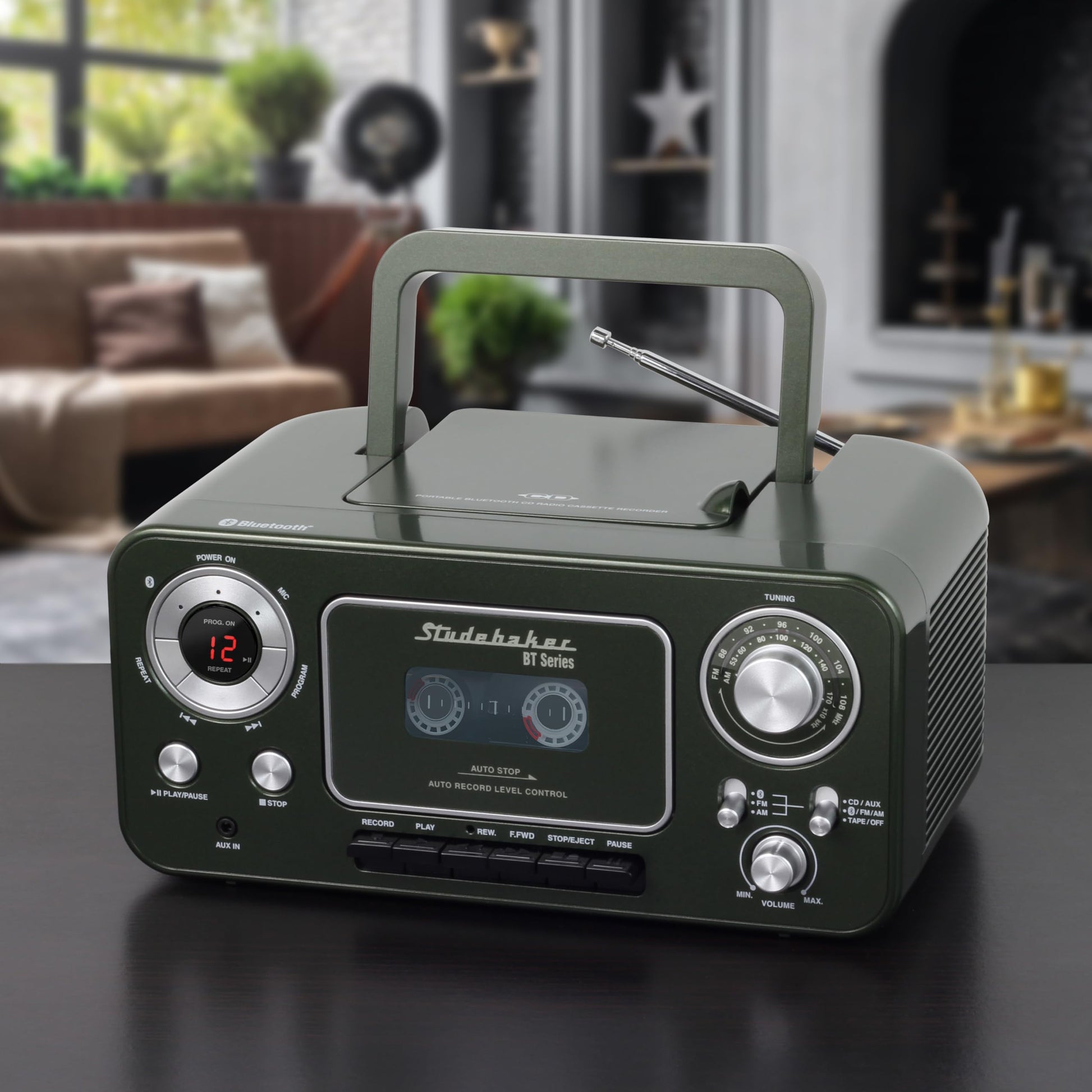 Reproductor de CD estéreo portátil Studebaker verde Chipre con Bluetooth y radio AM/FM