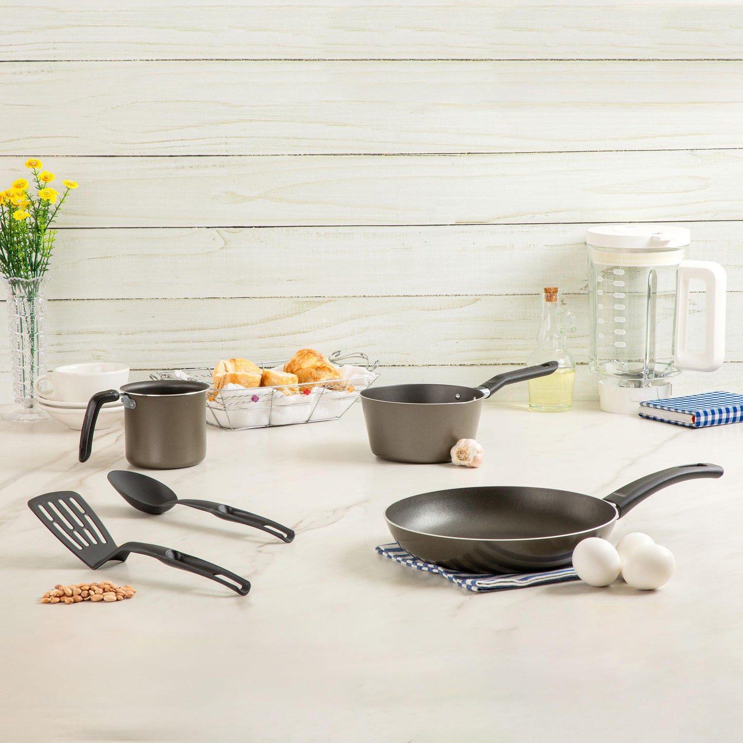 Batería de Cocina Ekco Gris Antiadherente de Aluminio 5 Piezas