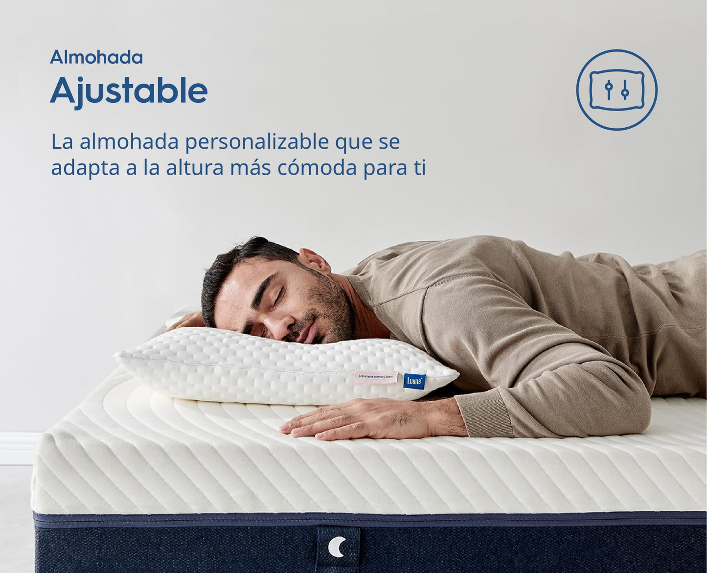 Luuna Almohada Ajustable Firme con Espuma de Memoria, King Size 88 x 46 cm, Relleno 100% Memory Foam Triturado, Funda Lavable, Suavidad y Frescura Garantizada para tu Descanso, Hecho en México