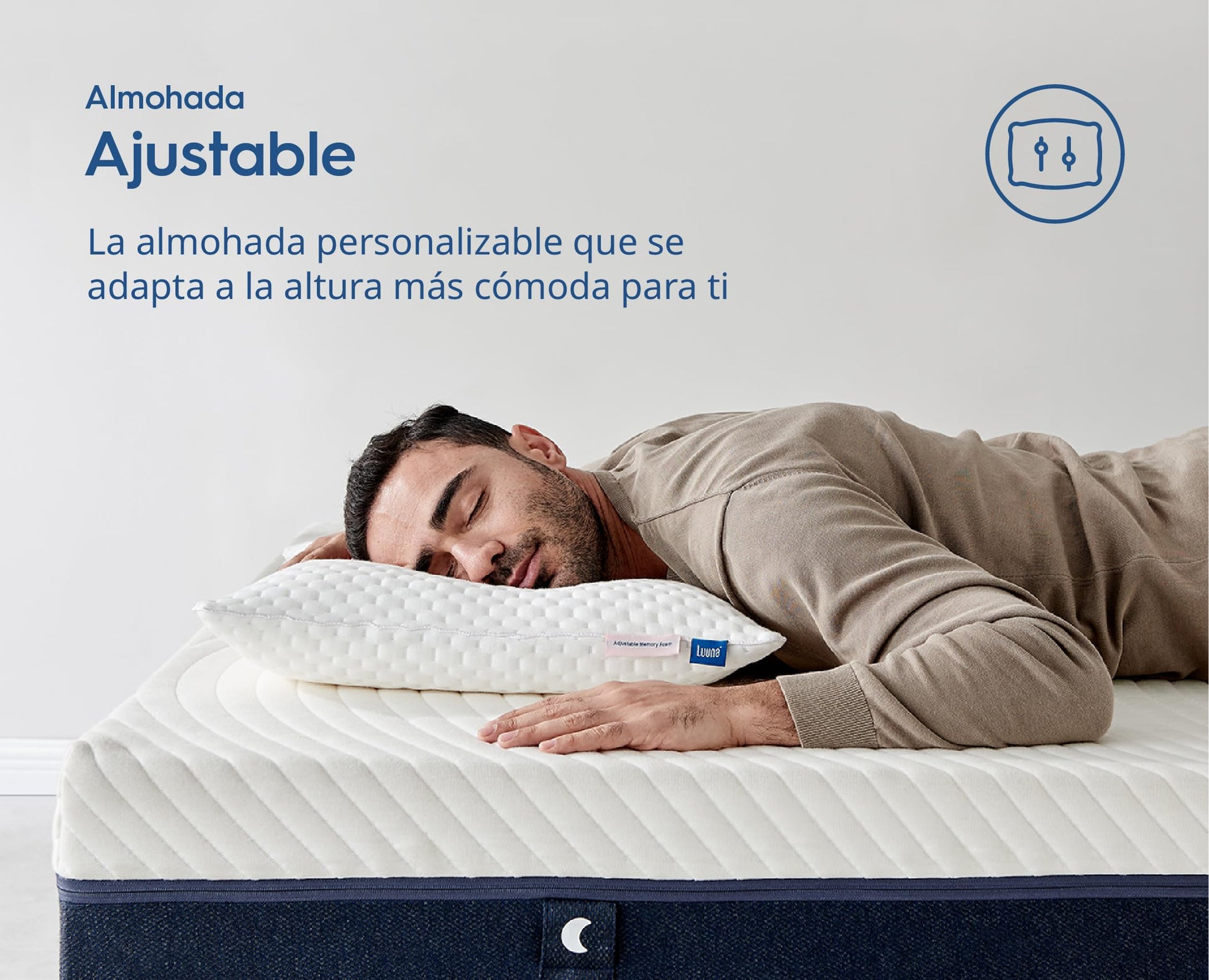 Luuna Almohada Ajustable Firme con Espuma de Memoria, King Size 88 x 46 cm, Relleno 100% Memory Foam Triturado, Funda Lavable, Suavidad y Frescura Garantizada para tu Descanso, Hecho en México