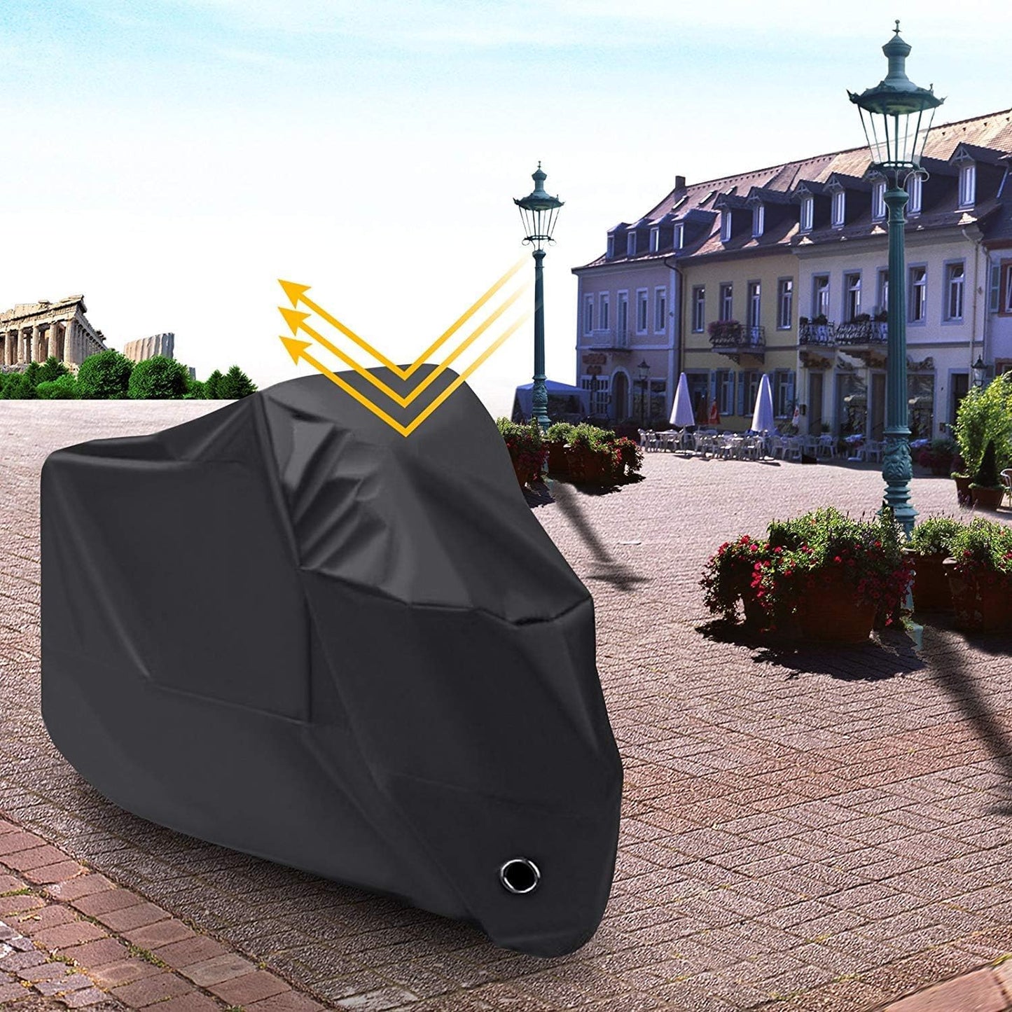 DAHAN Cubierta Impermeable para Motocicletas, Protección contra el Polvo, Universal Weather Calidad Impermeable Sol Protección, Motocicletas Vehículo Cubierta de la Motocicleta con Lock-Holes