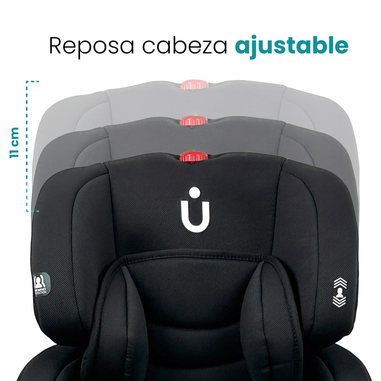Amulay | Autoasiento para Bebe de 9 a 36 kg | Booster Car Seat con Arnés de 5 puntos, Respaldo Reclinable, Cojín elevador y Reposa cabezas ajustable | Color Negro