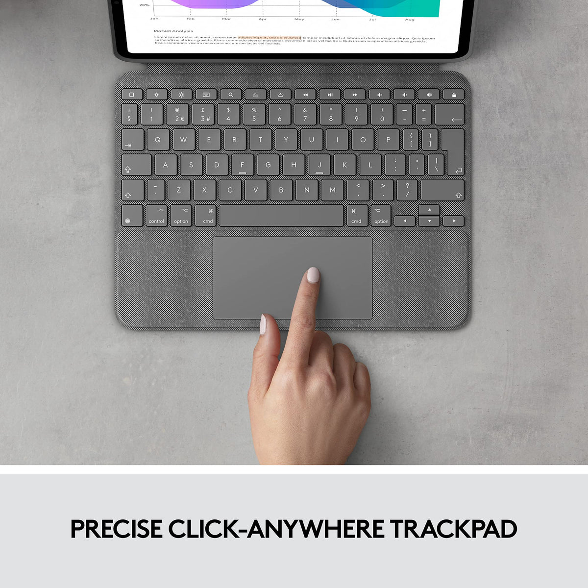 Funda con Teclado Logitech iPad Pro 11 Pulgadas Gris Claro Retroiluminado y Trackpad Click-Anywhere