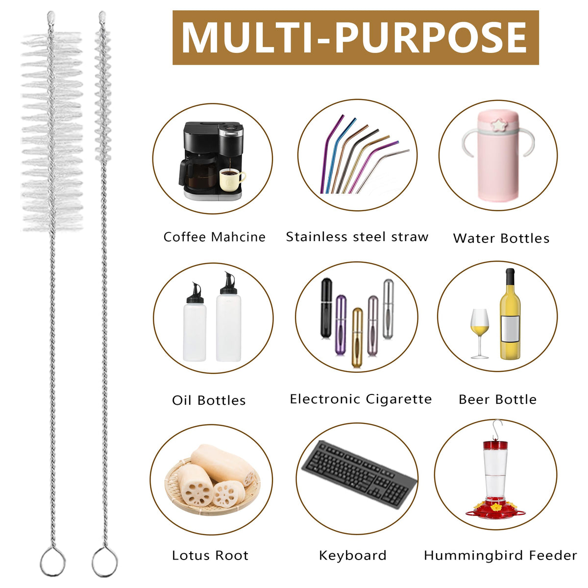 CIDYAUST - Juego de cepillos para limpiar pajitas, 10 cepillos de 10 pulgadas de largo, limpiador de tubos de nailon con 10 diámetros diferentes. Cepillo para biberón, vaso, taza para beber y