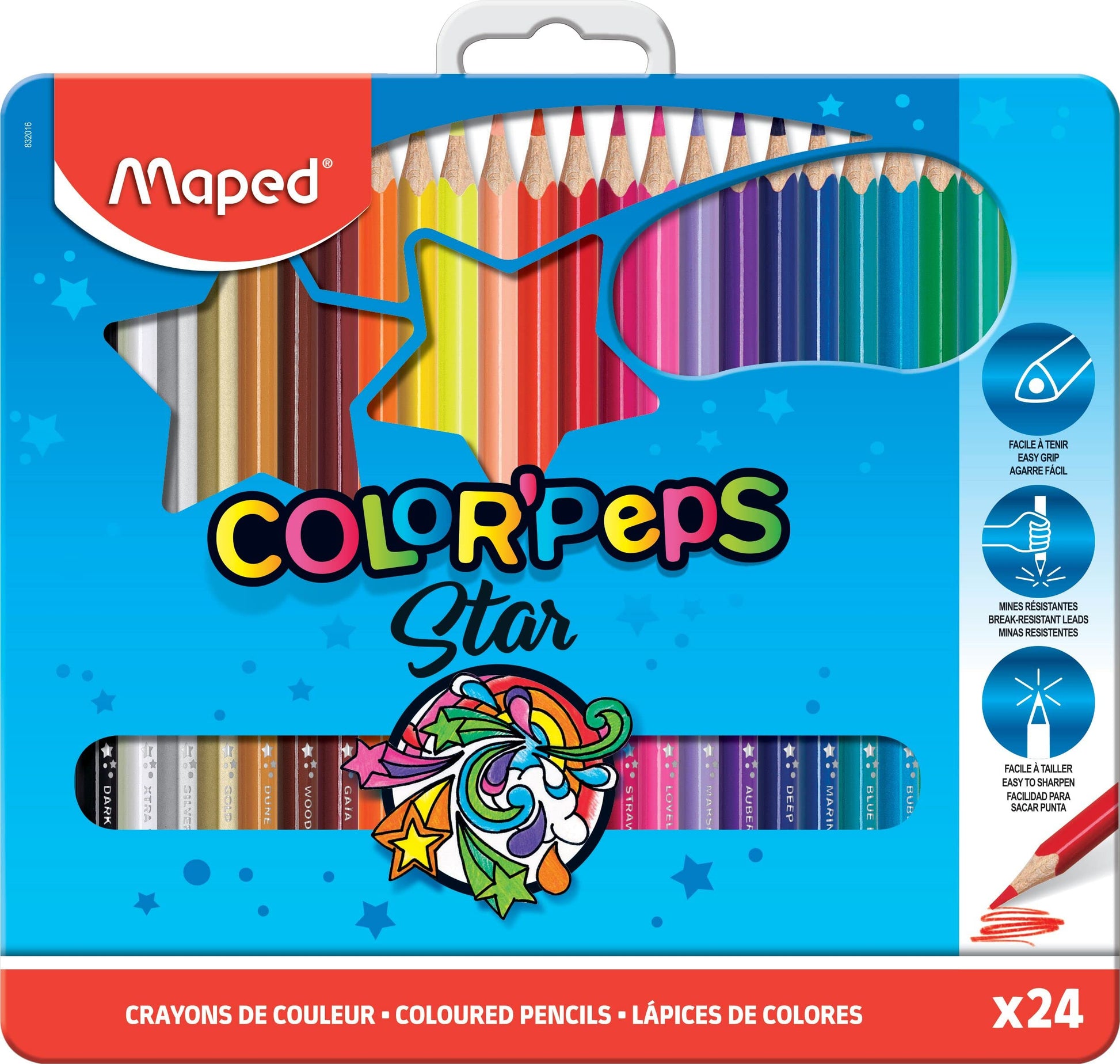 Maped 832016ZV Lápices de Colores X 24, Caja de Metal, pack of/paquete de 24