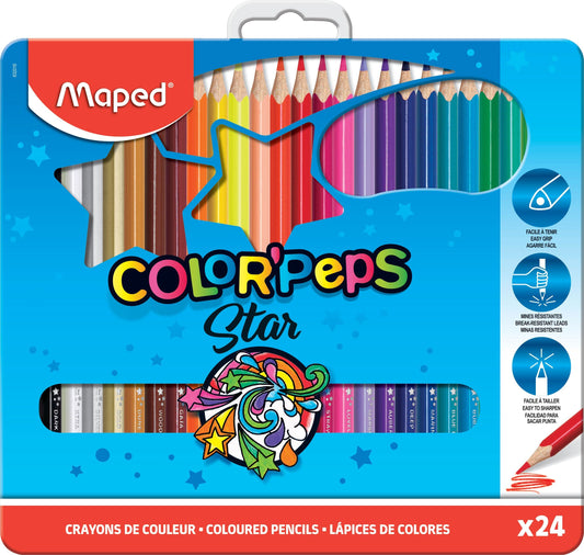 Maped 832016ZV Lápices de Colores X 24, Caja de Metal, pack of/paquete de 24