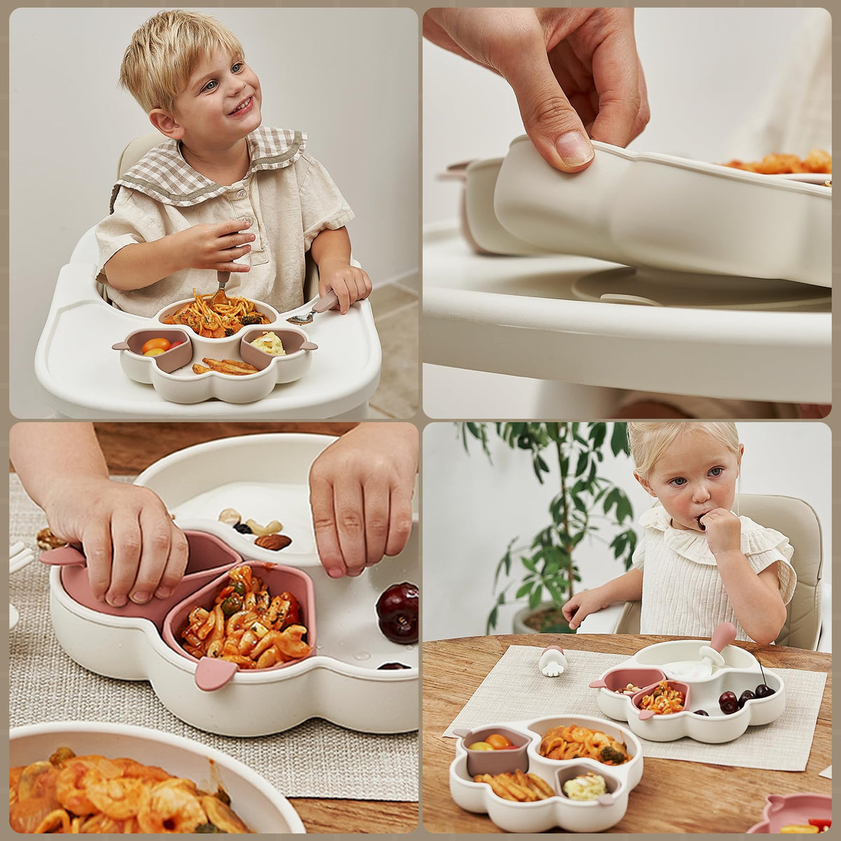 Firgi MEOW - Placas de succión de silicona divididas para niños pequeños, placa de silicona antideslizante para bebés, suministros de destete, sin BPA, viaje no tóxica, bandeja para niños con succión