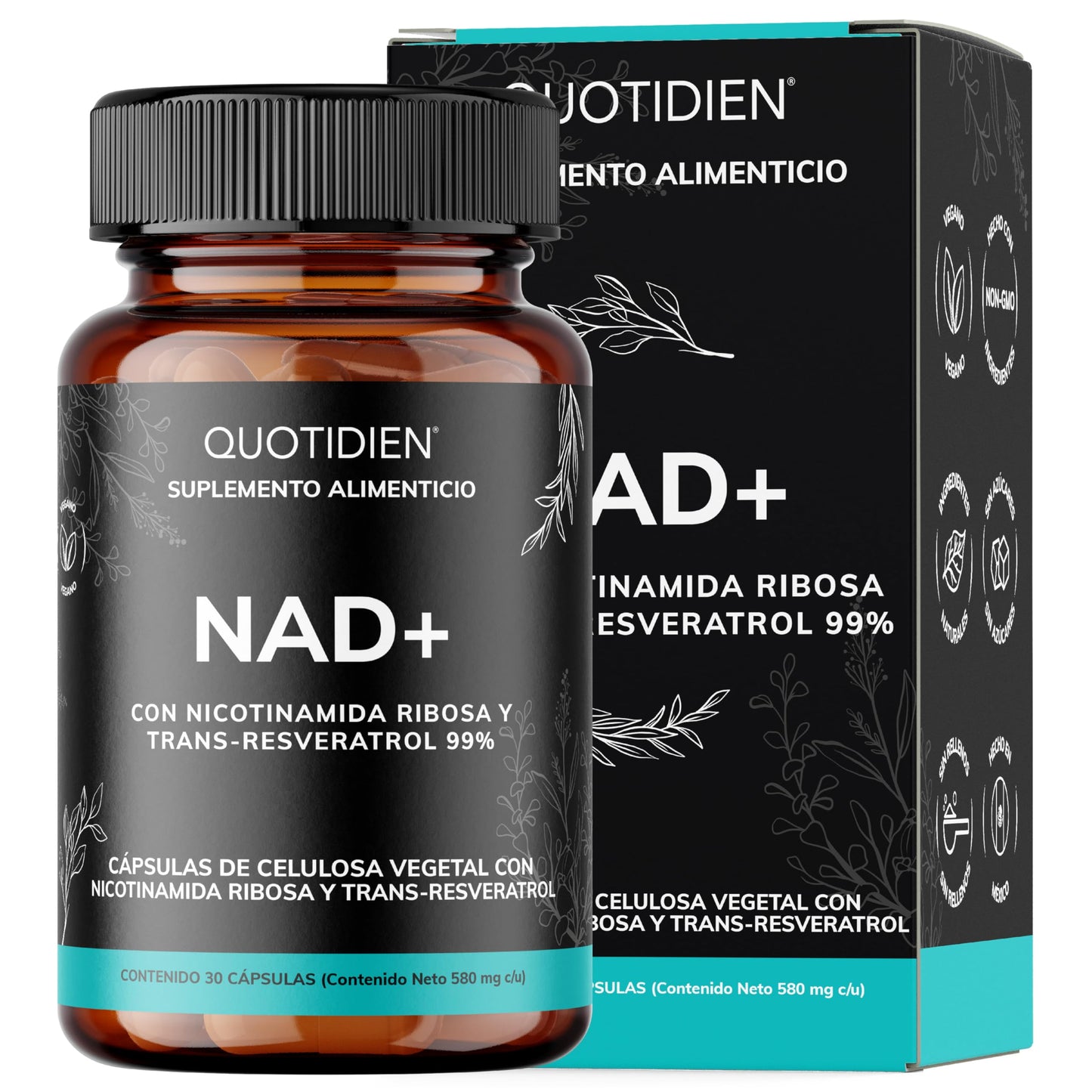 Suplemento NAD+ Quotidien con Nicotinamida Ribosa, Trans-Resveratrol, Ácido Alfa Lipoico y Quercetina