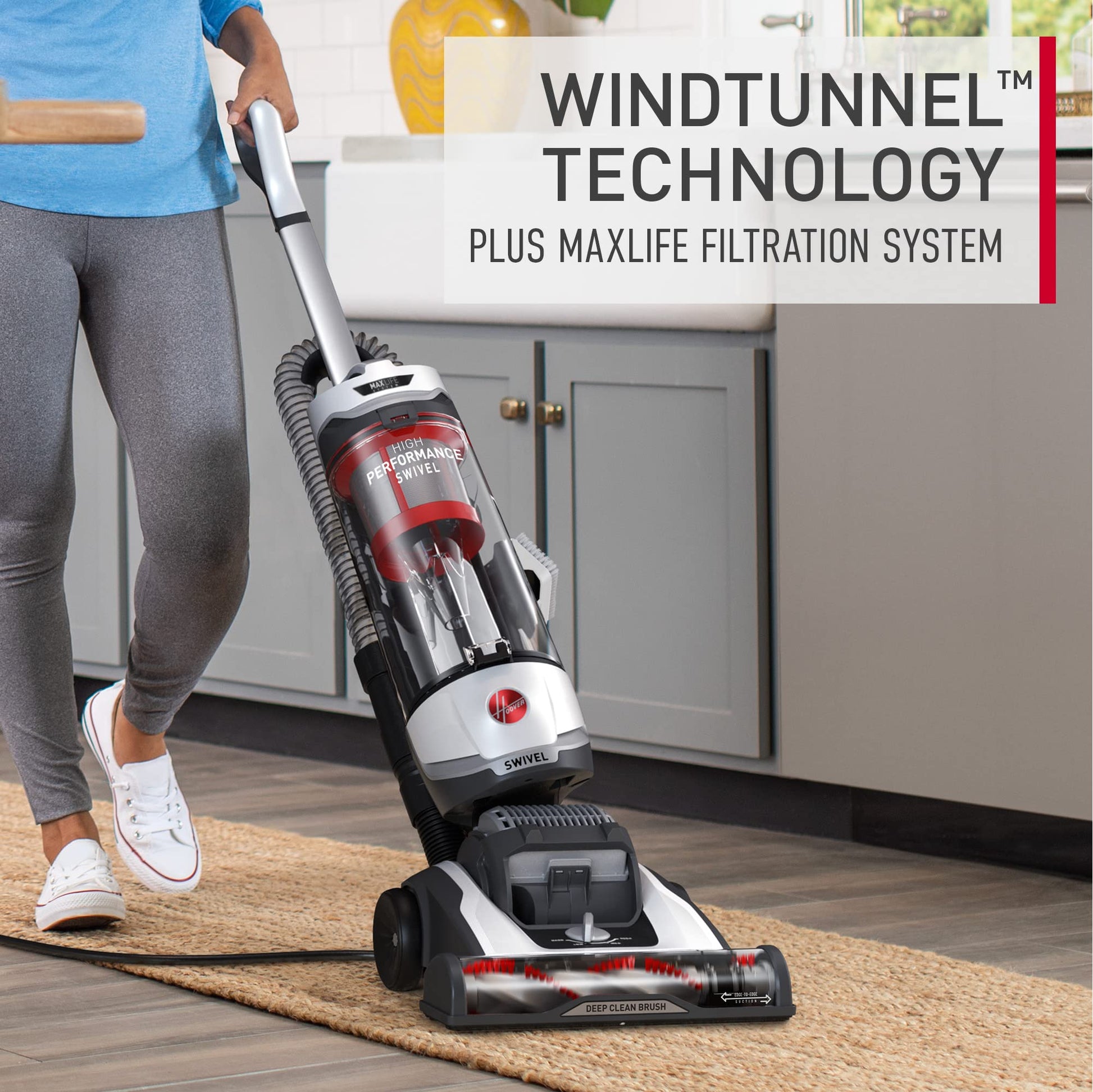 Hoover MaxLife Elite - Aspiradora giratoria con filtración de Medios HEPA, sin Bolsa, multisuperficie Vertical para alfombras y Suelos Duros, UH75100, Color Blanco