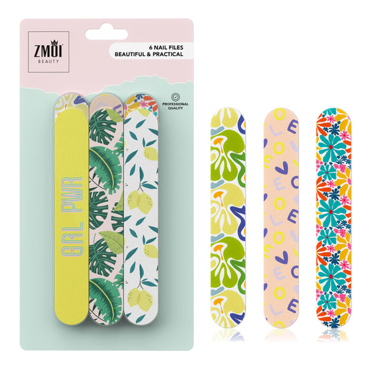 ZMOI Limas de Uñas Profesionales Medianas, 6 Limas de Doble Cara de Grano Medio Y Fino para Uñas Naturales Y Acrílicas. Limas para Alisar Y Refinar Uñas (Paquete de 1)