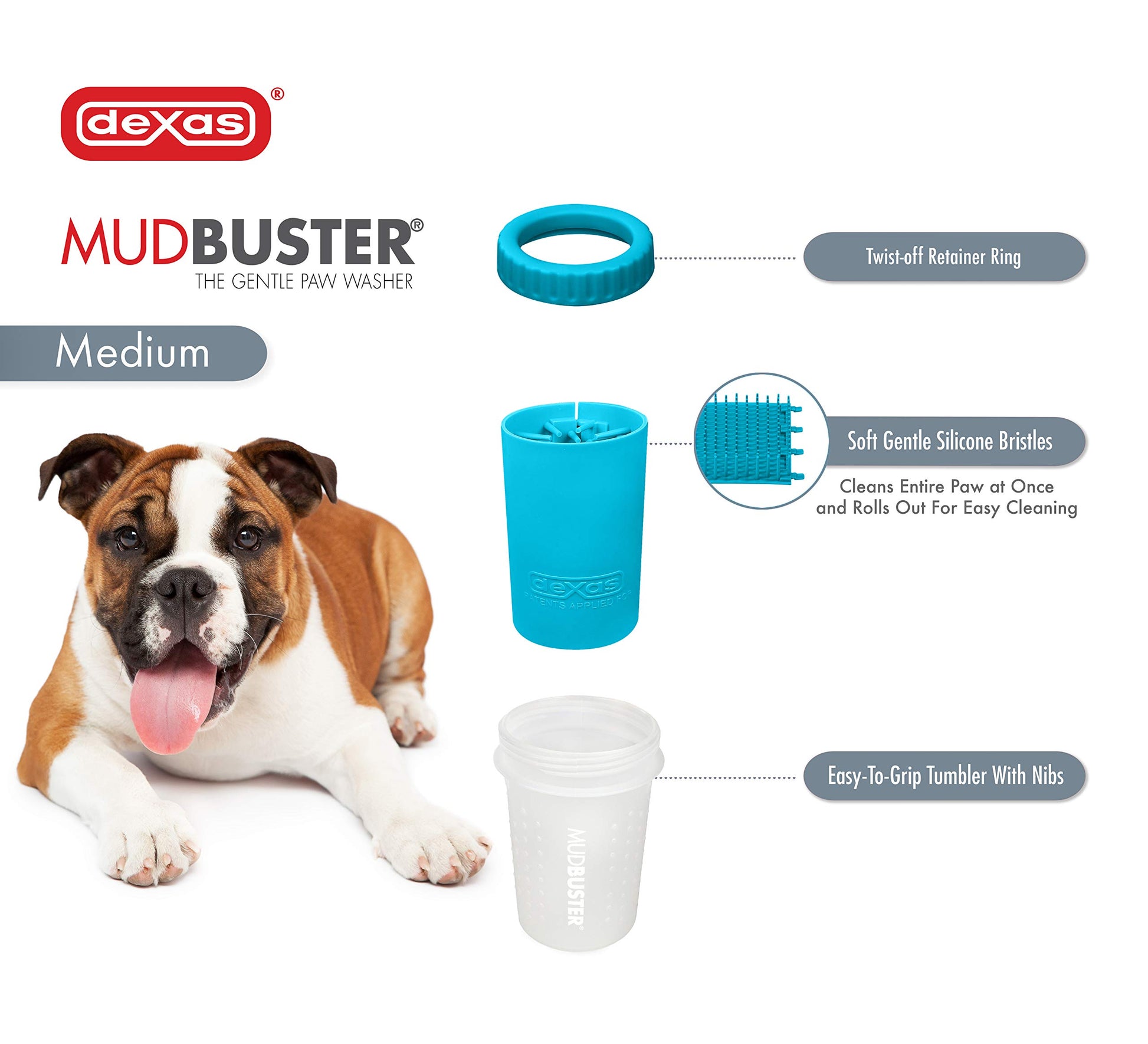 Dexas MudBuster Limpiador portátil para patas de perro, Azul, Mediano
