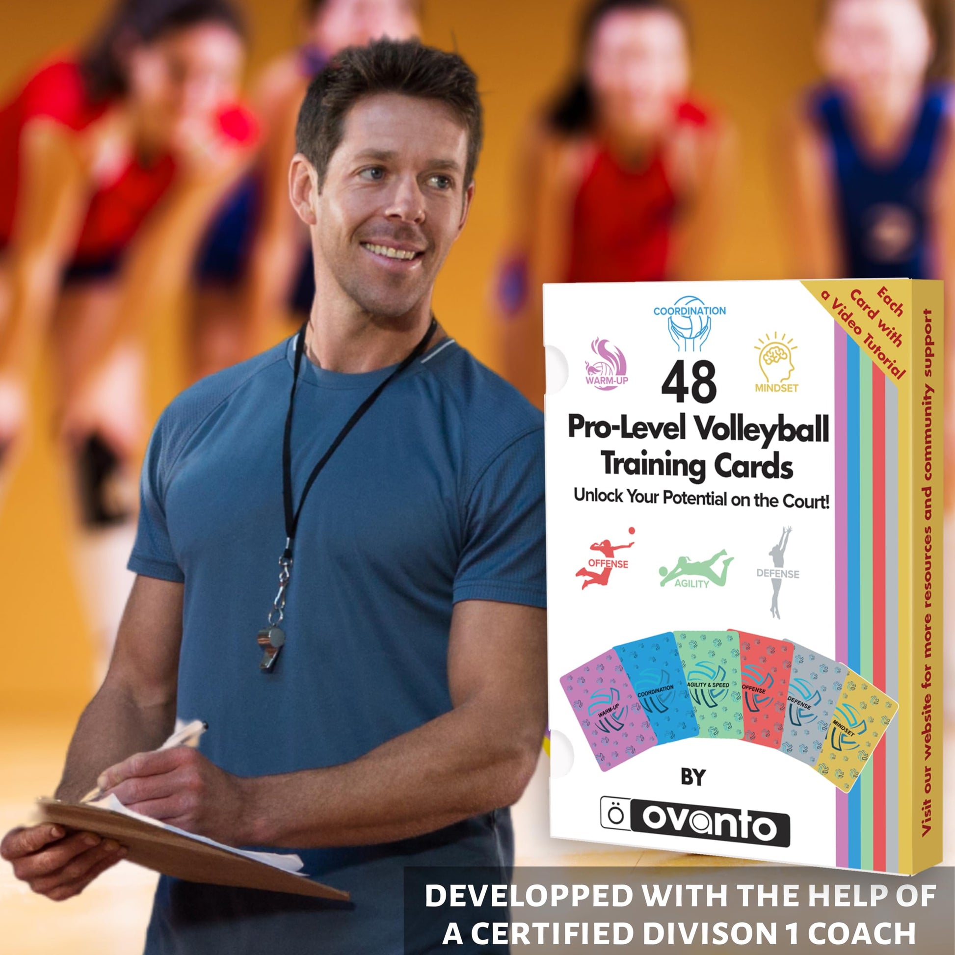 Tarjetas de Entrenamiento de Voleibol OVANTO a Todo Color Mesa de Trabajo Revestida Mediano para Jóvenes