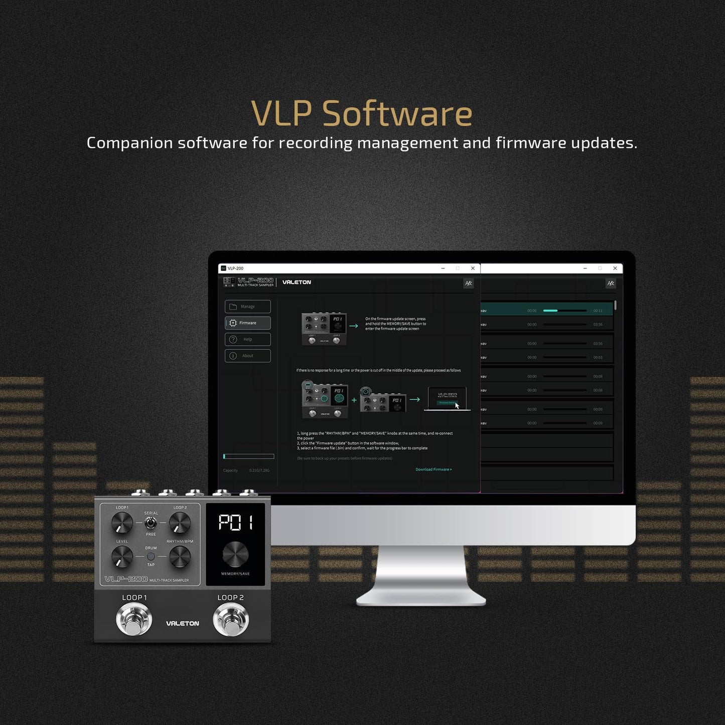 VALETON Looper - Pedal de doble pista estéreo para guitarra, bajo, teclado, máquina de batería de voz, 99 espacios de almacenamiento de proyectos, soporte de software VLP-200 (incluido 1 cable TS