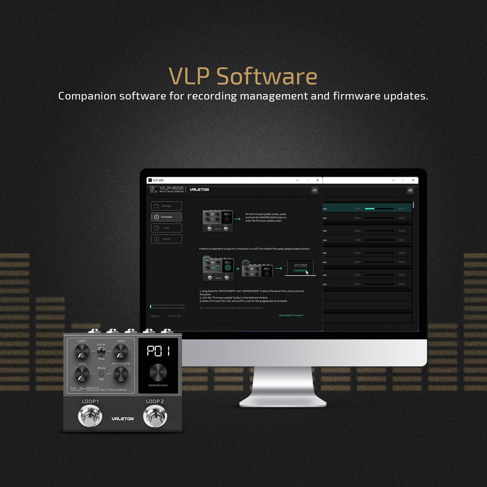 VALETON Looper - Pedal de doble pista estéreo para guitarra, bajo, teclado, máquina de batería de voz, 99 espacios de almacenamiento de proyectos, soporte de software VLP-200 (incluido 1 cable TS