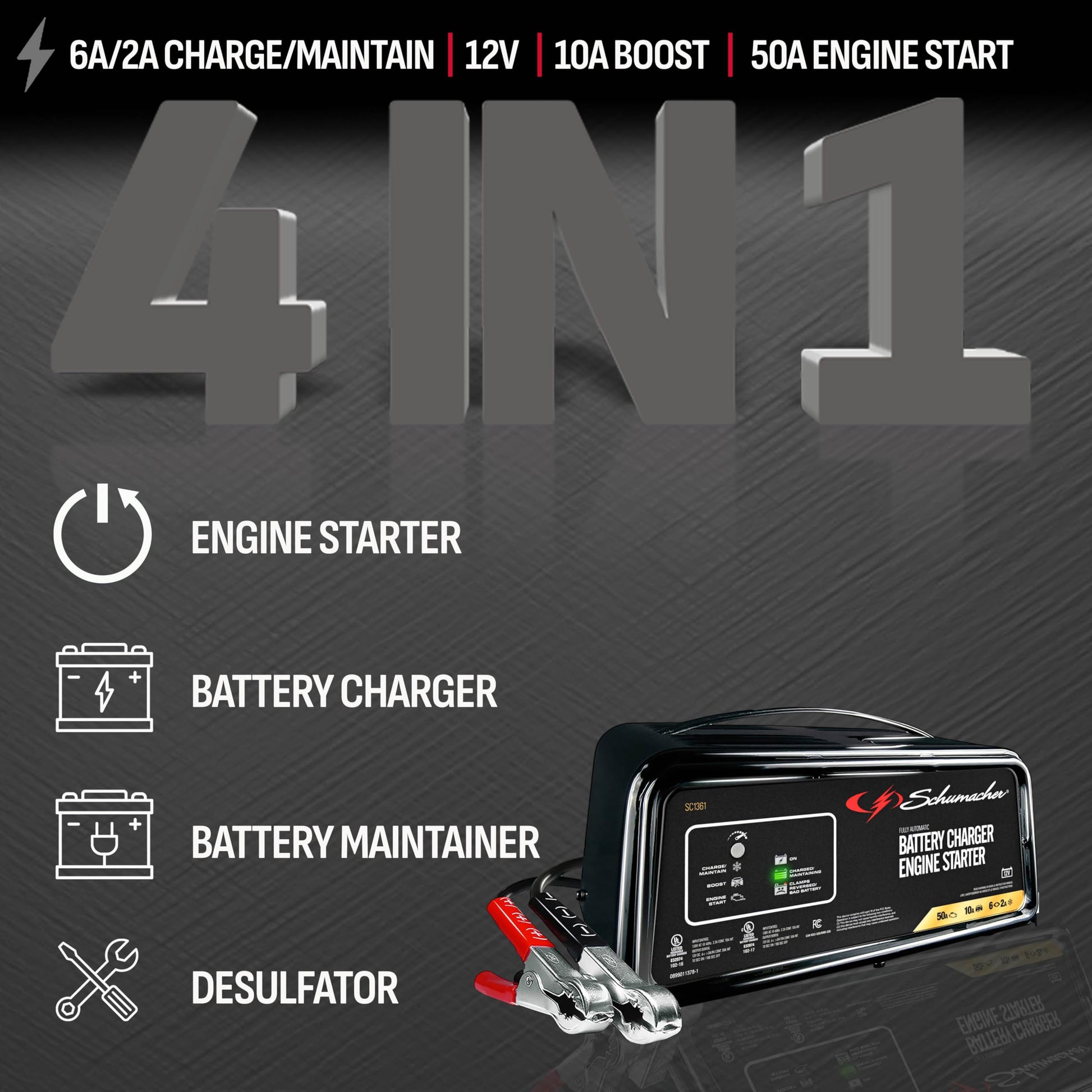 Schumacher SC1361 Cargador/Arrancador Automático 26,10 y 50 Amp 12 Volts., Multicolor