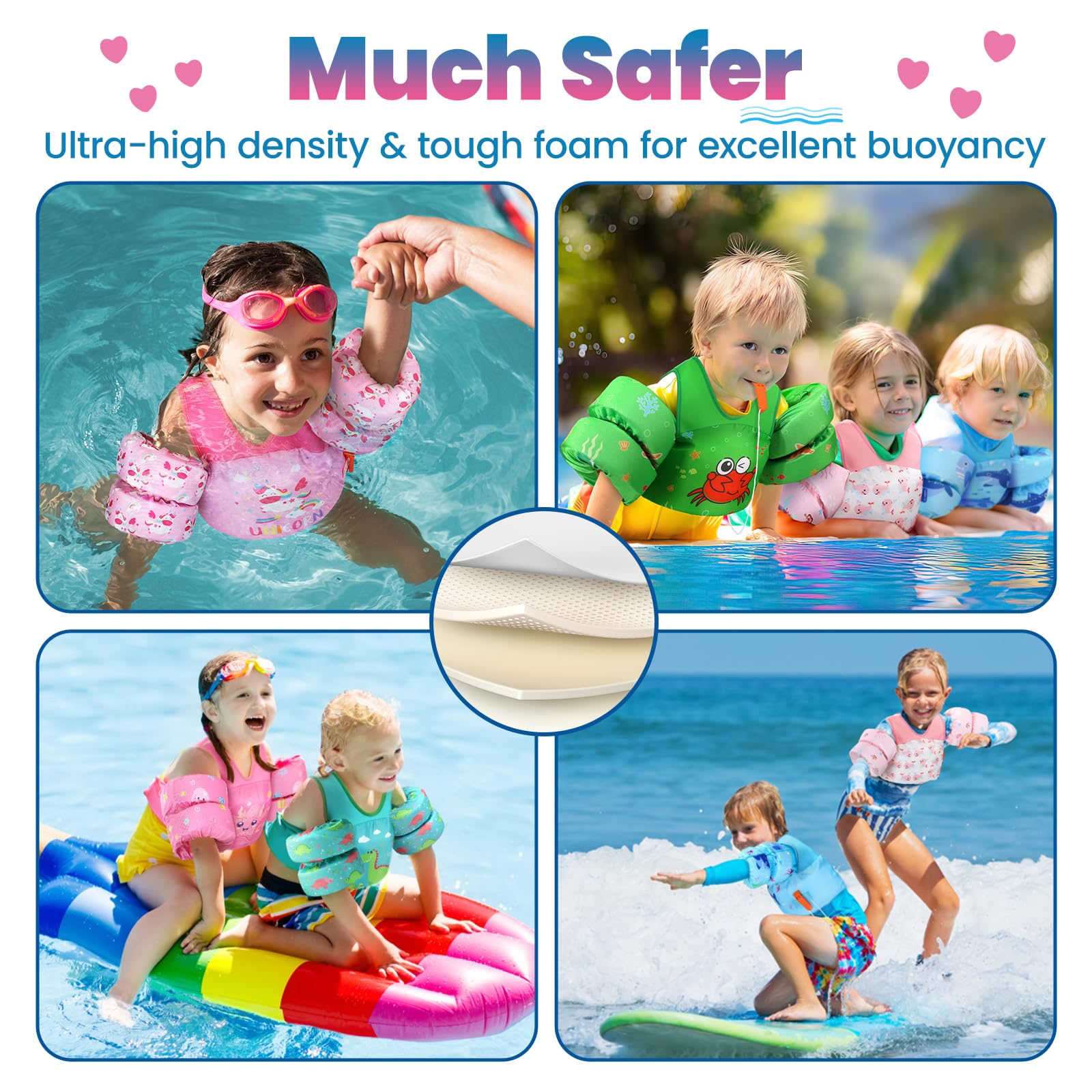 HeySplash Chaleco infantil con alas de natación, diseño de dibujos animados, cinturón de natación sin inflar con 2 hebillas de seguridad, para niños y niñas de 2 a 6 años, ballena azul