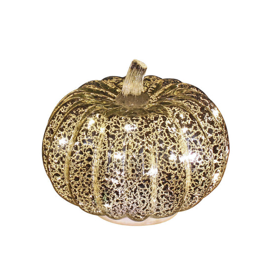 Luz de Calabaza de Vidrio Mercurio Romingo Plata con Temporizador 5.5 Pulgadas para Decoración de Halloween, Otoño y Acción de Gracias