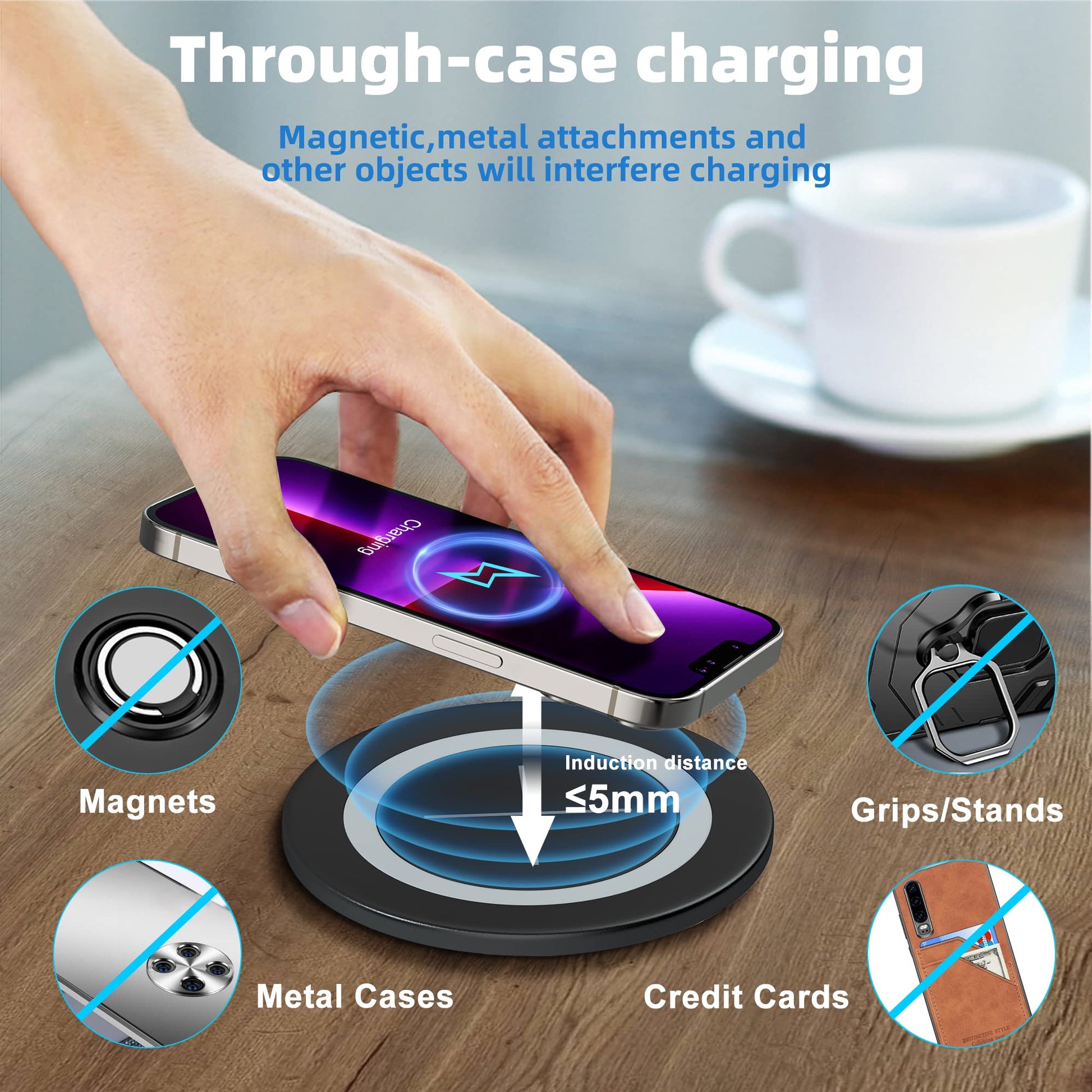 JE Make IT Simple Cargador inalámbrico de computadora, Ojales de computadora, Almohadilla de Carga inalámbrica para iPhone, Samsung, Airpods y Todos los teléfonos con Carga inalámbrica (Negro)