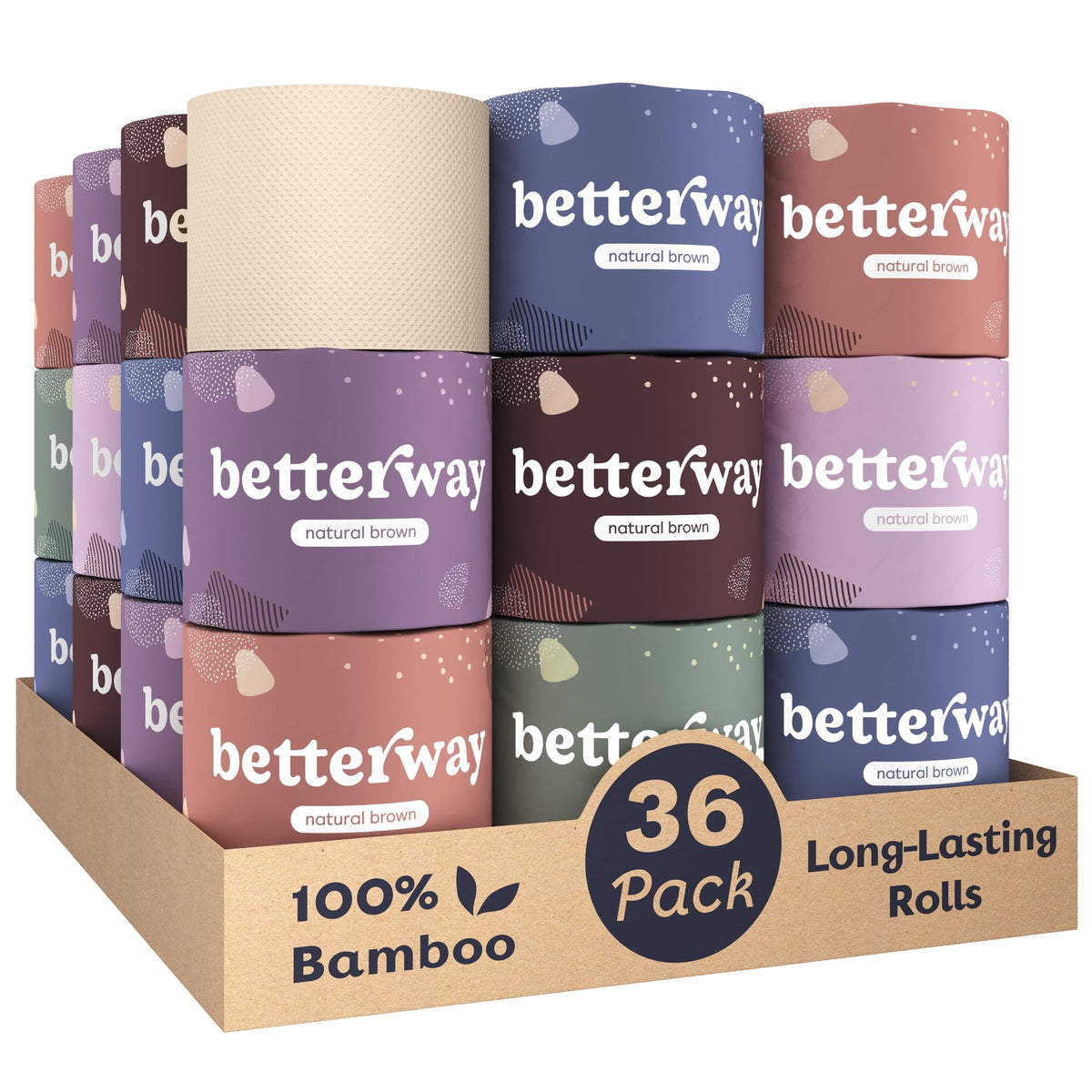 Papel Higiénico Betterway Bambú sin Blanquear Ecológico de 3 Capas 36 Rollos de Larga Duración