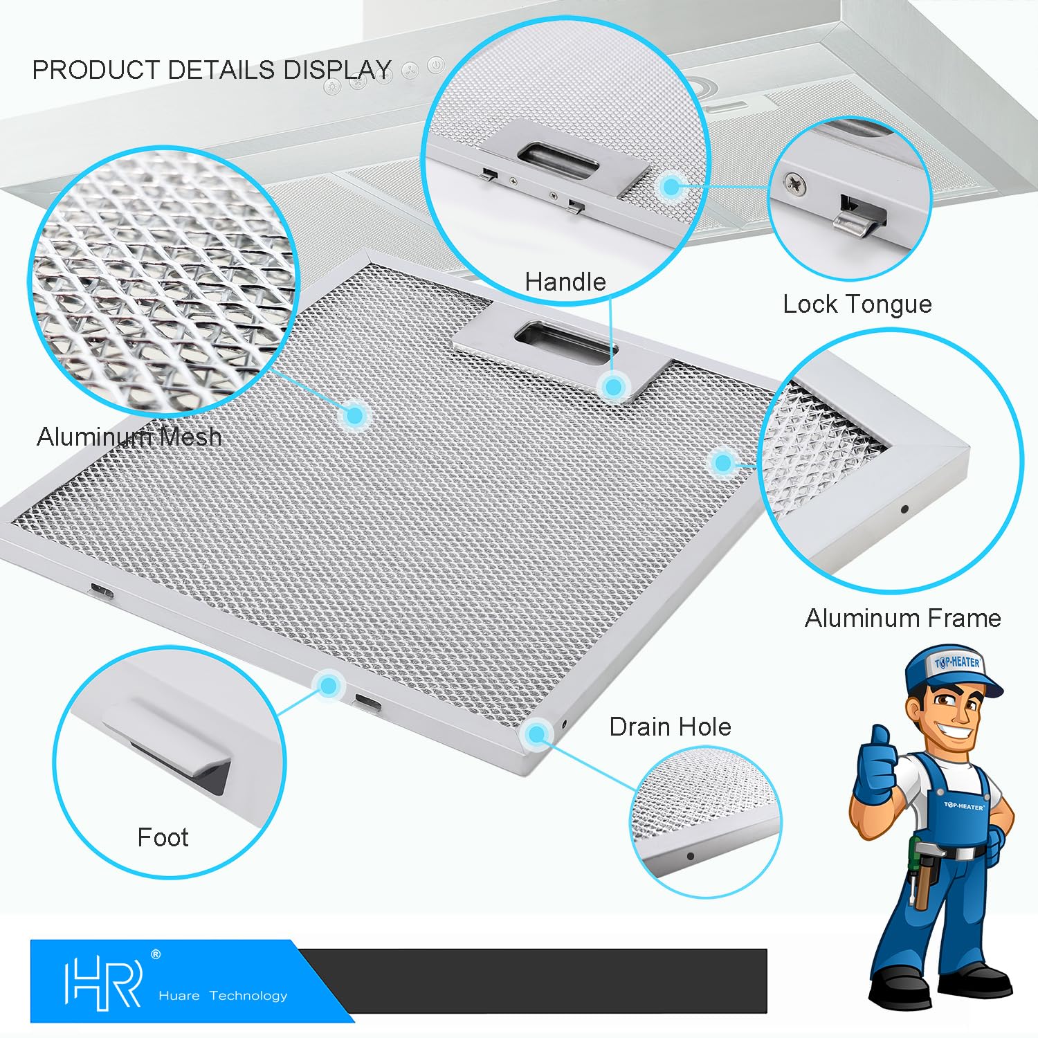 Filtro de campana de repuesto actualizado de 9 x 10.25 pulgadas (230 x 260 mm) 4 capas S97018029 filtro de rejilla de aluminio, filtro de grasa HR Huare Technology, compatible con Broan B5 Series,
