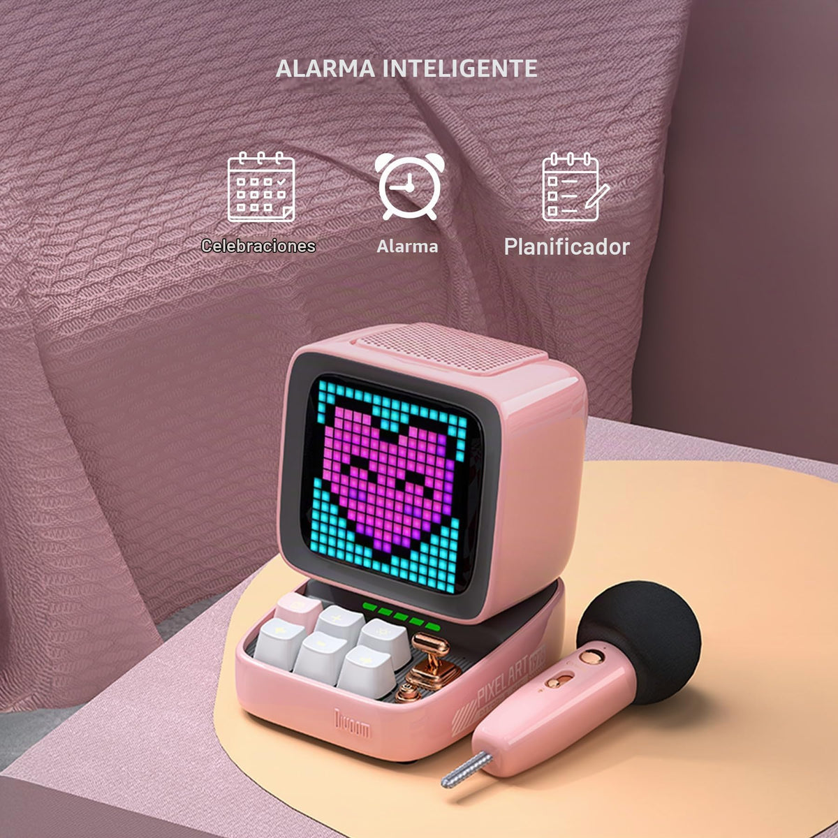 Micrófono con Altavoz Bluetooth Divoom DitooMic Rosa con función Karaoke