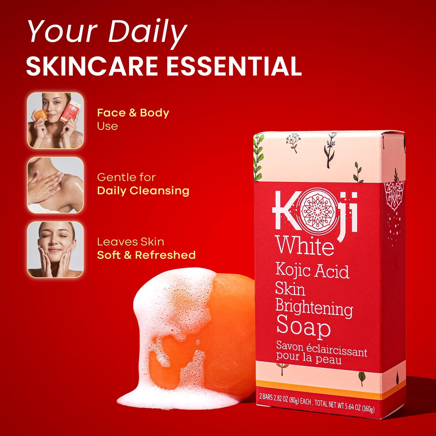 Pure Kojic Acid Skin Lightening Soap ( 2.82 oz / 2 Bars ) - Naturally Whitening for Tone Adjustment & Bleaching Skin - Remove Freckles, Fade Age Spots, Anti-aging, Acne Scars, Sun Spots Damage