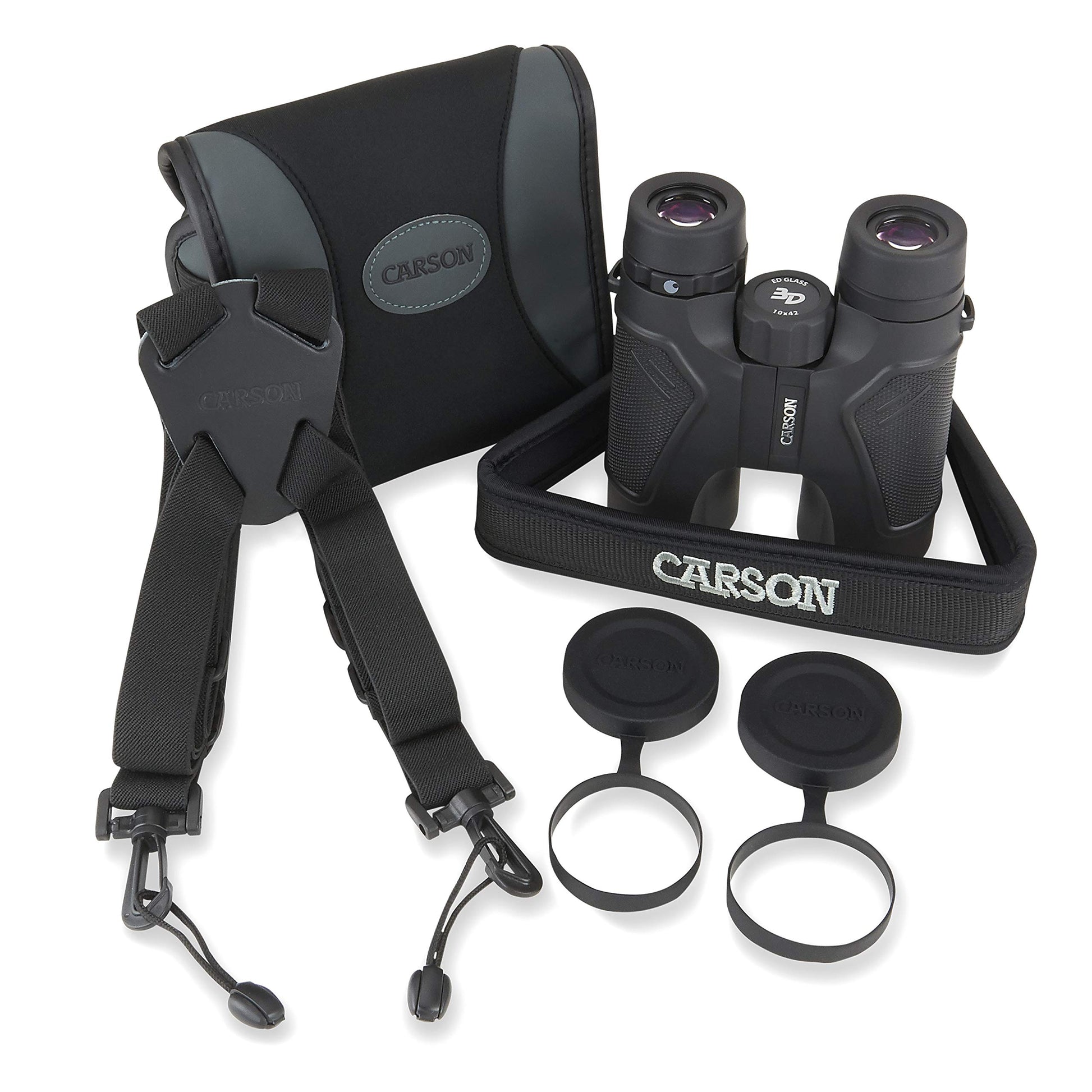 Carson Serie 3D Binocular 10x 42mm con Cristales de Alta definición y Extra Baja dispersión - Negro (TD-042ED)