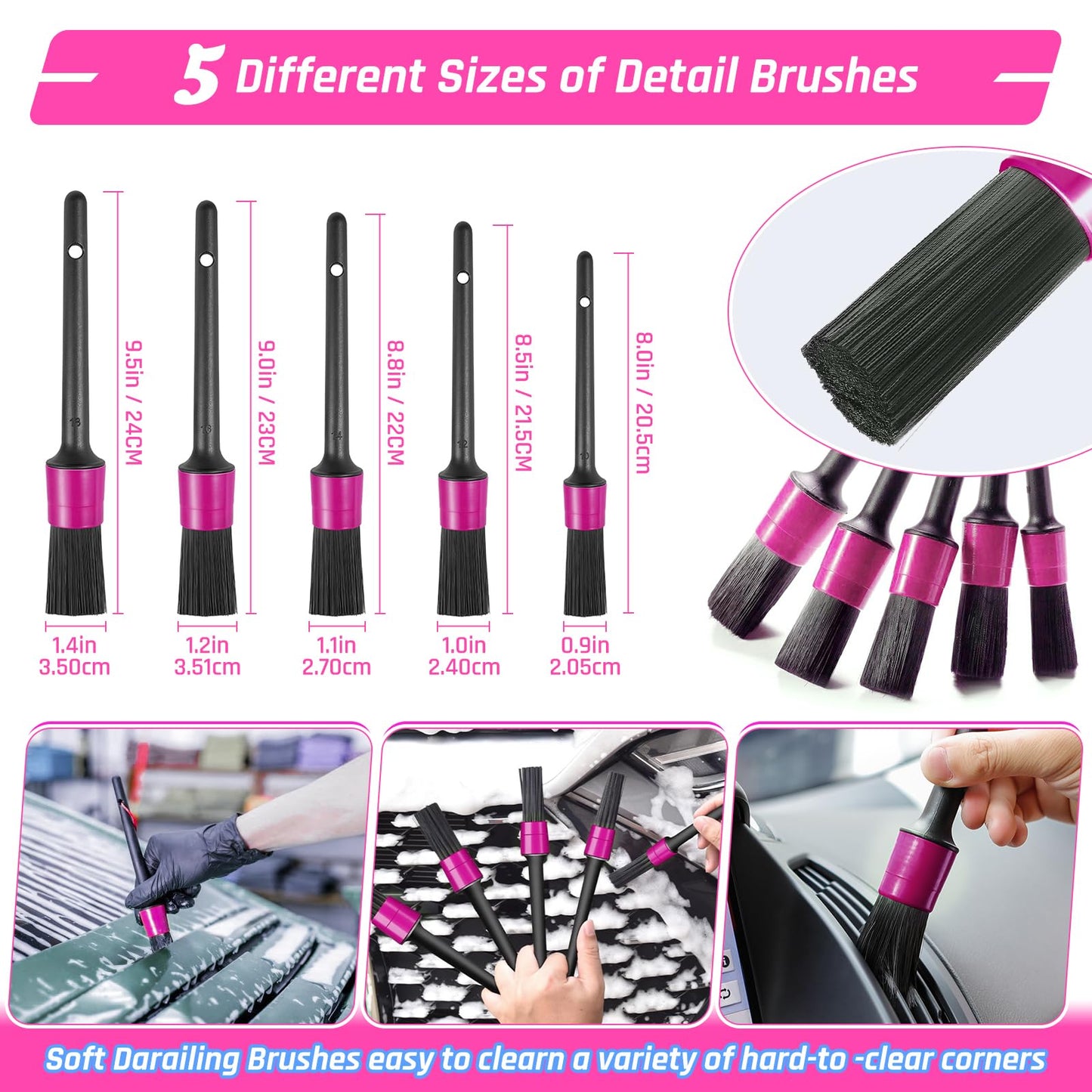 Kit de 35 piezas para limpieza de interiores de coche con aspiradora de mano de alta potencia, kit de lavado con cepillos, accesorios color rosa para motocicletas, regalos para mujeres