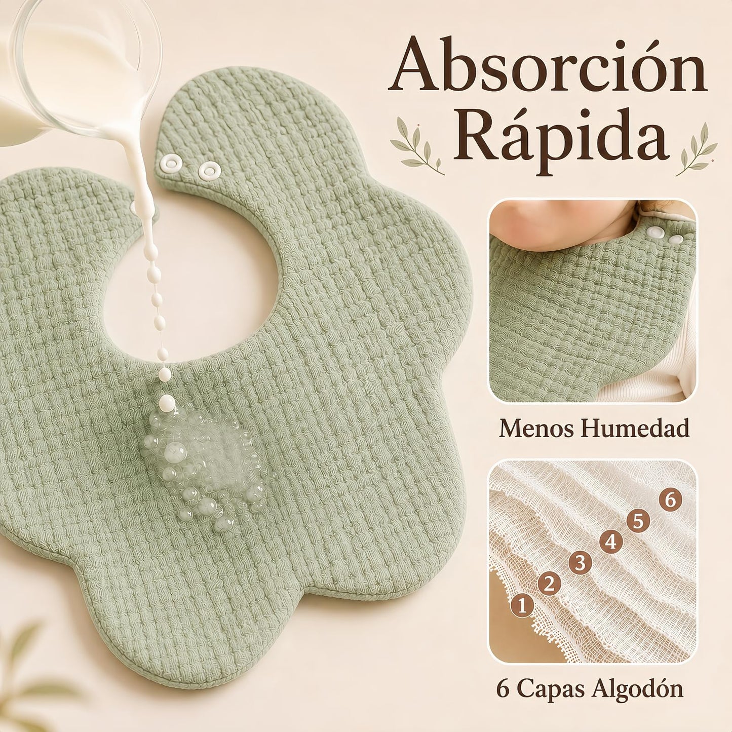 STRATOVATE 8 PCS Baberos para Bebé, Algodón Suave y Absorbente, Doble Cara
