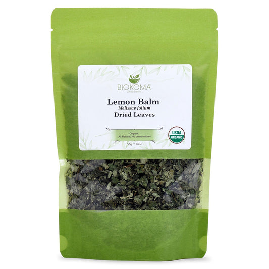 Bálsamo de limón Biokoma 100% puro y orgánico (Melissae folium) hojas secas, 50 g, en bolsa resellable a prueba de humedad
