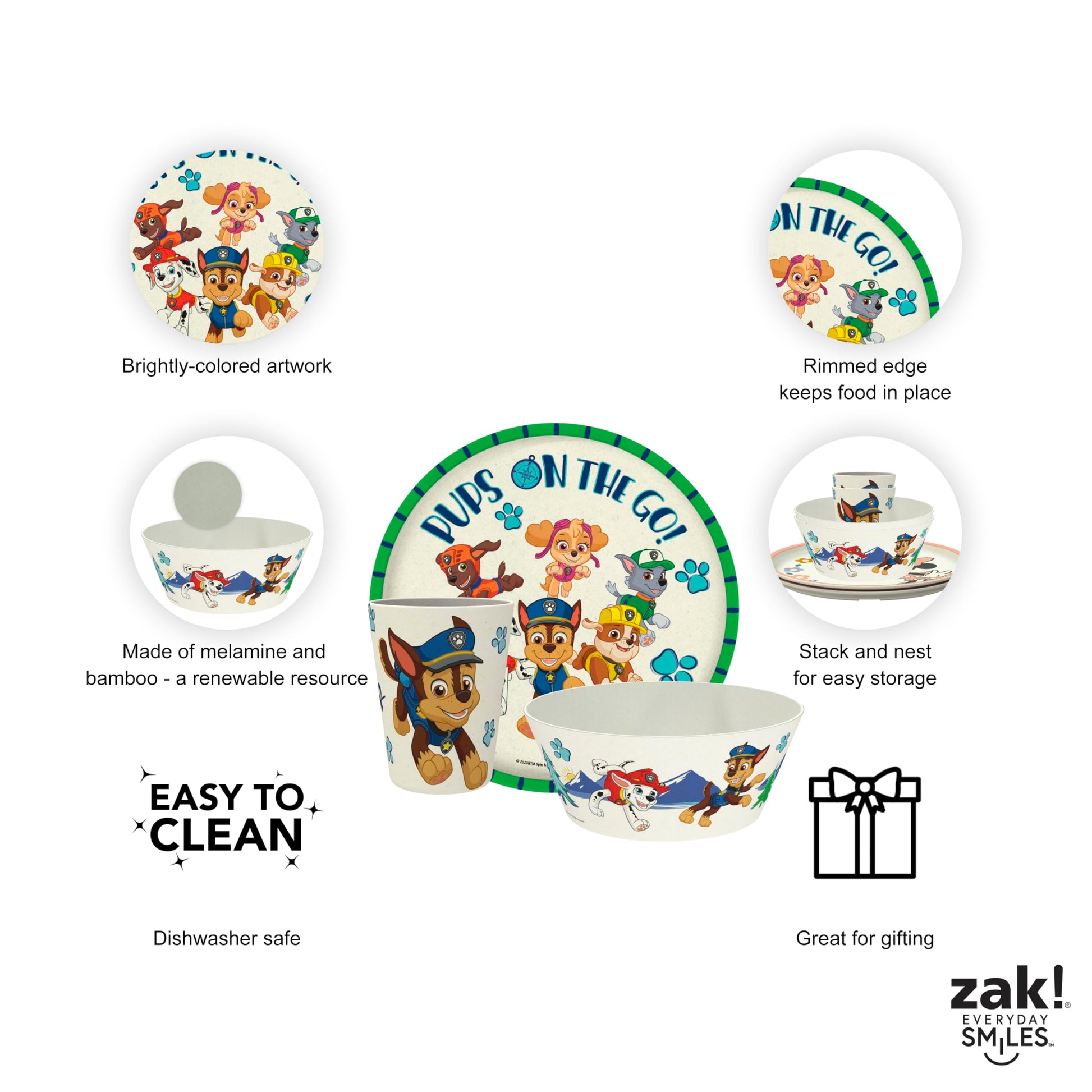 Juego de Vajilla Infantil Zak Designs PAW Patrol Azul y Amarillo Sostenible 3 Piezas