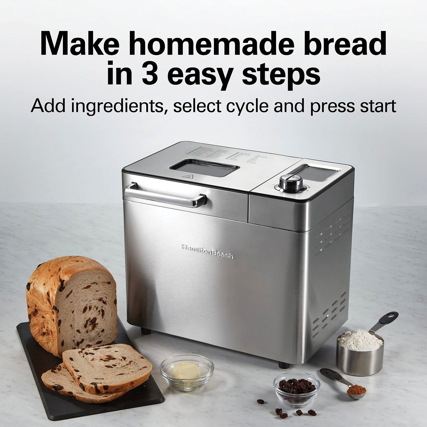 Hamilton Beach 29890 Máquina para hacer masa y pan de primera calidad con dispensador automático de frutas y nueces, 2 libras Capacidad de pan, 21 ajustes programables, incluye sin gluten y ceto