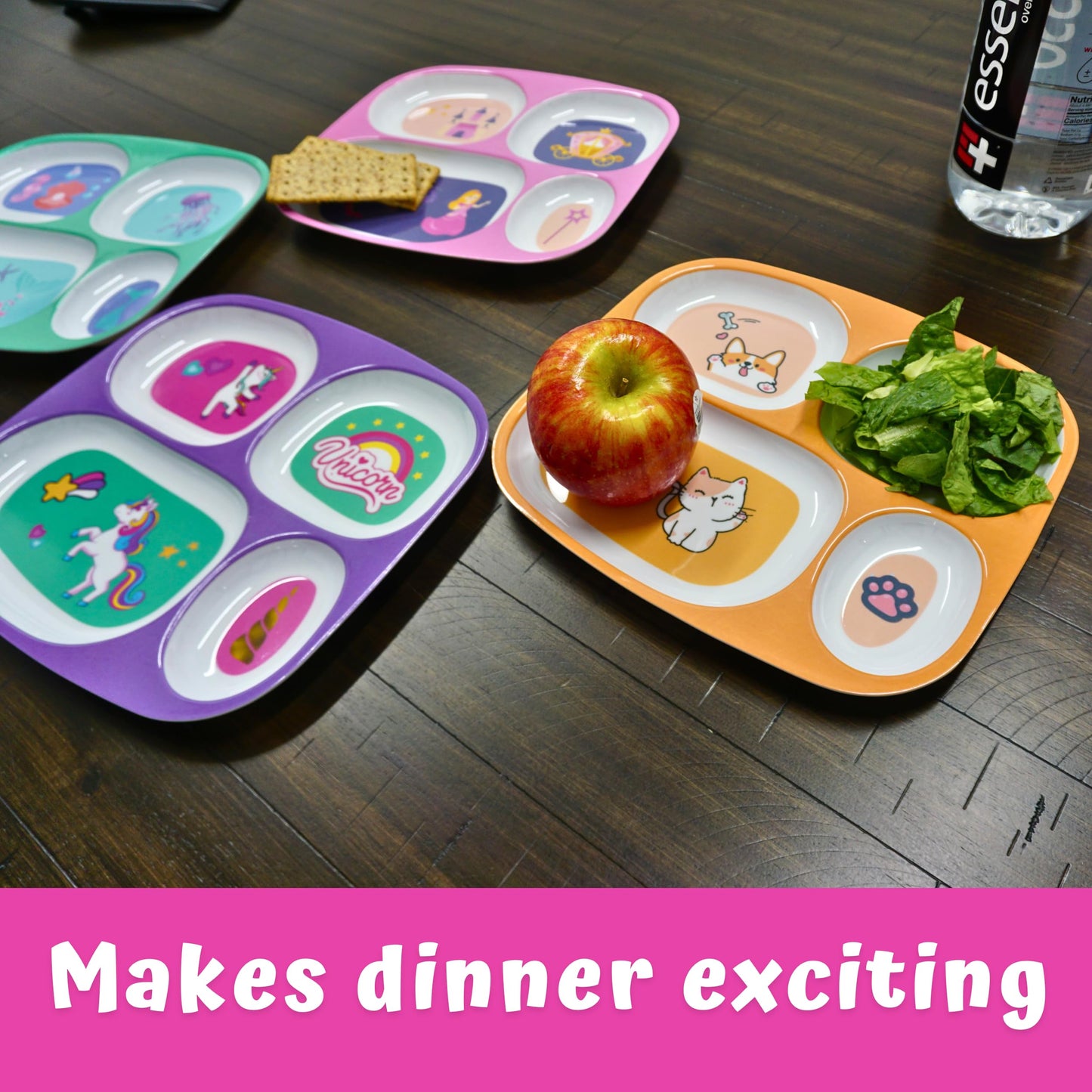 Plato de Cena de Melamina 4E's Novelty Princesa Unicornio Vida Marina Gato para Niños y Niñas