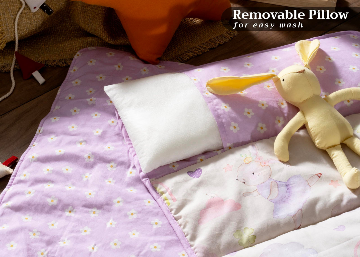 Maison d'Hermine - Tapete para dormir con almohada y manta reutilizables de 55 x 27 x 1.5 pulgadas, para niños y niñas, tapete para dormir preescolar con correas de transporte de hombros, tela de