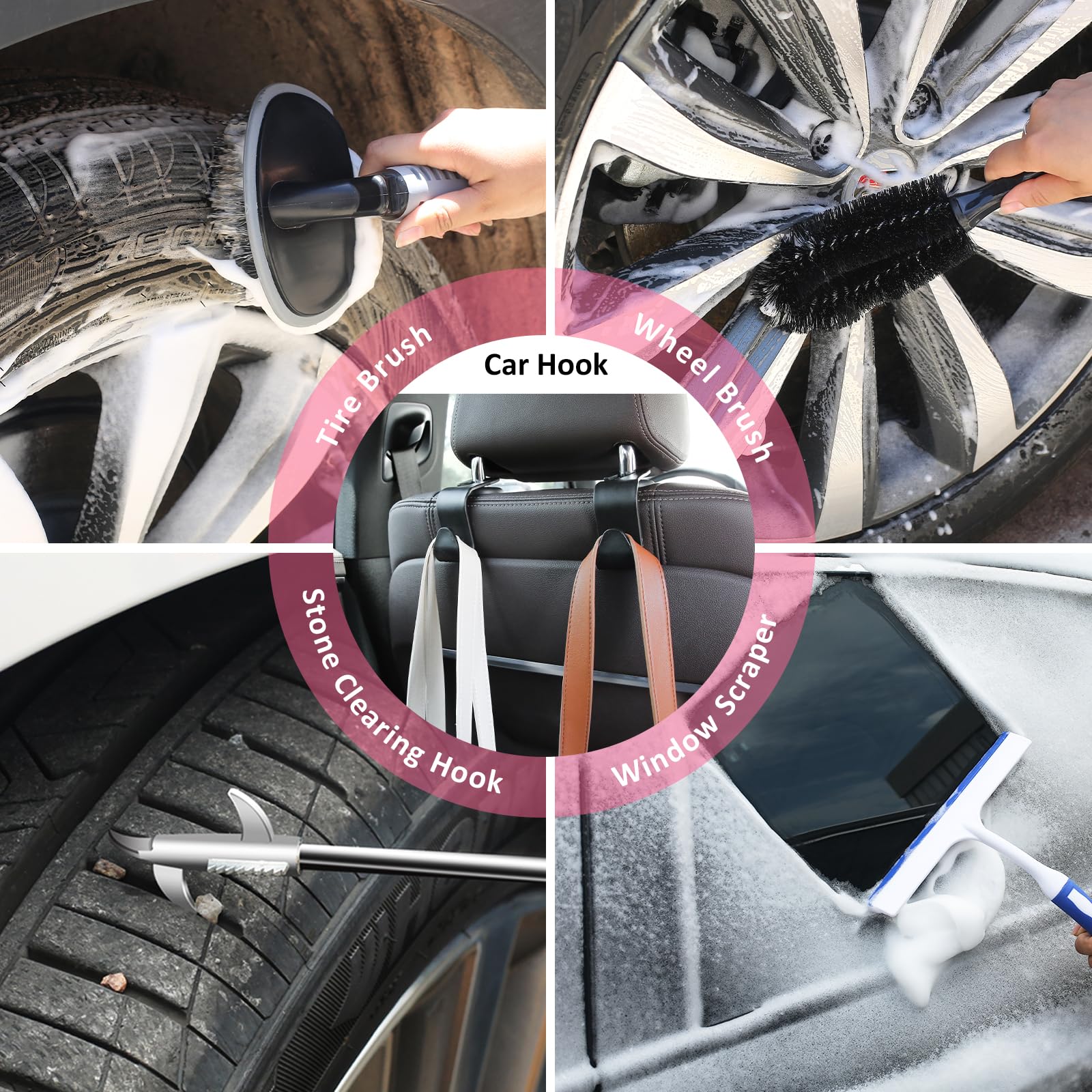 AUTODECO - Kit de 41 piezas de limpieza de coche, kit de limpieza de detalles interiores con aspiradora de mano de alta potencia, cubeta plegable, herramienta para parabrisas, pala de nieve, cepillo