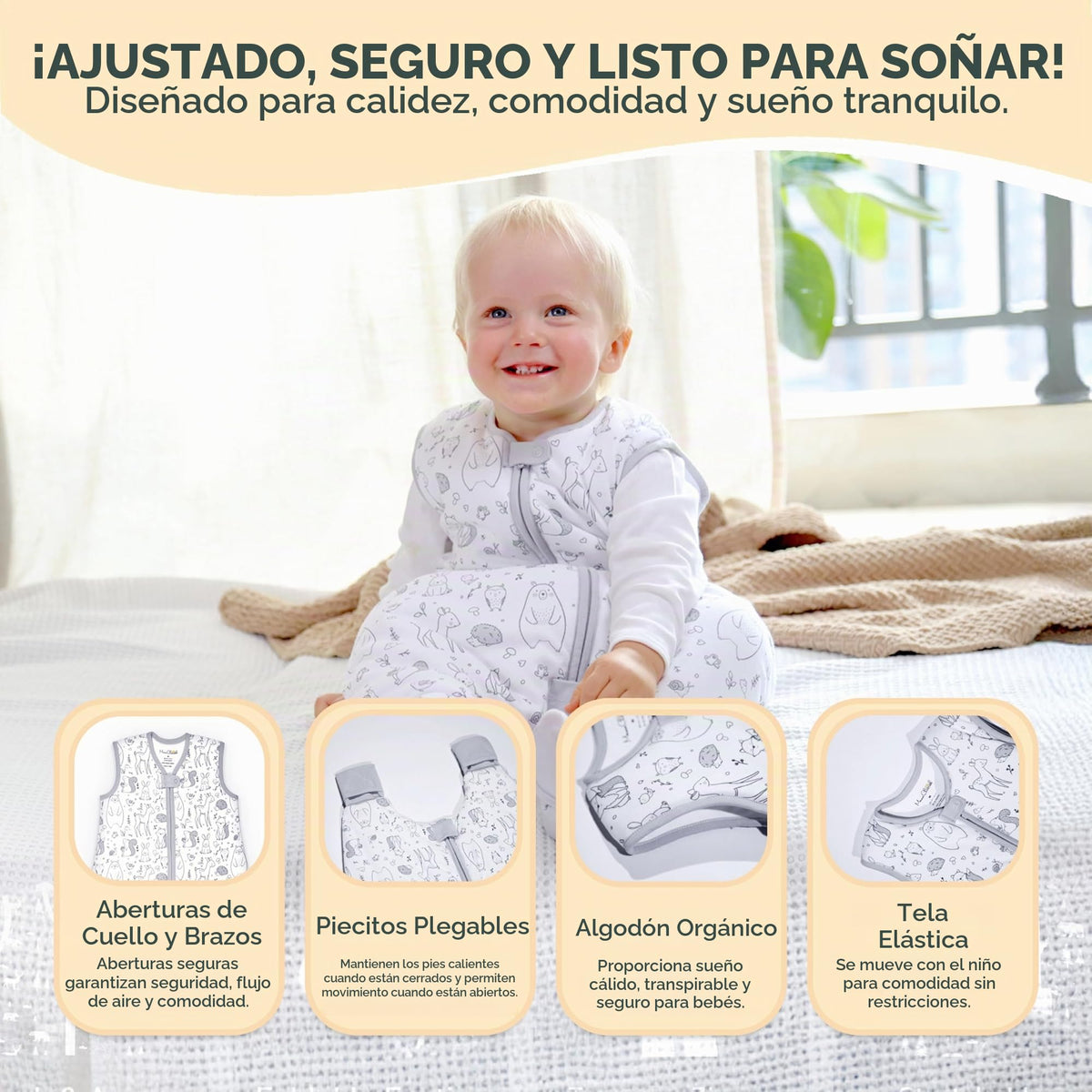 Saco de Dormir para Niños Pequeños Mama Cheetah con Pies 3T-4T, Manta Portátil de Algodón Orgánico de 1.0 TOG para Bebés con Patas, Bolsa de Dormir para Caminantes, Gran Saco de Dormir para Primeros